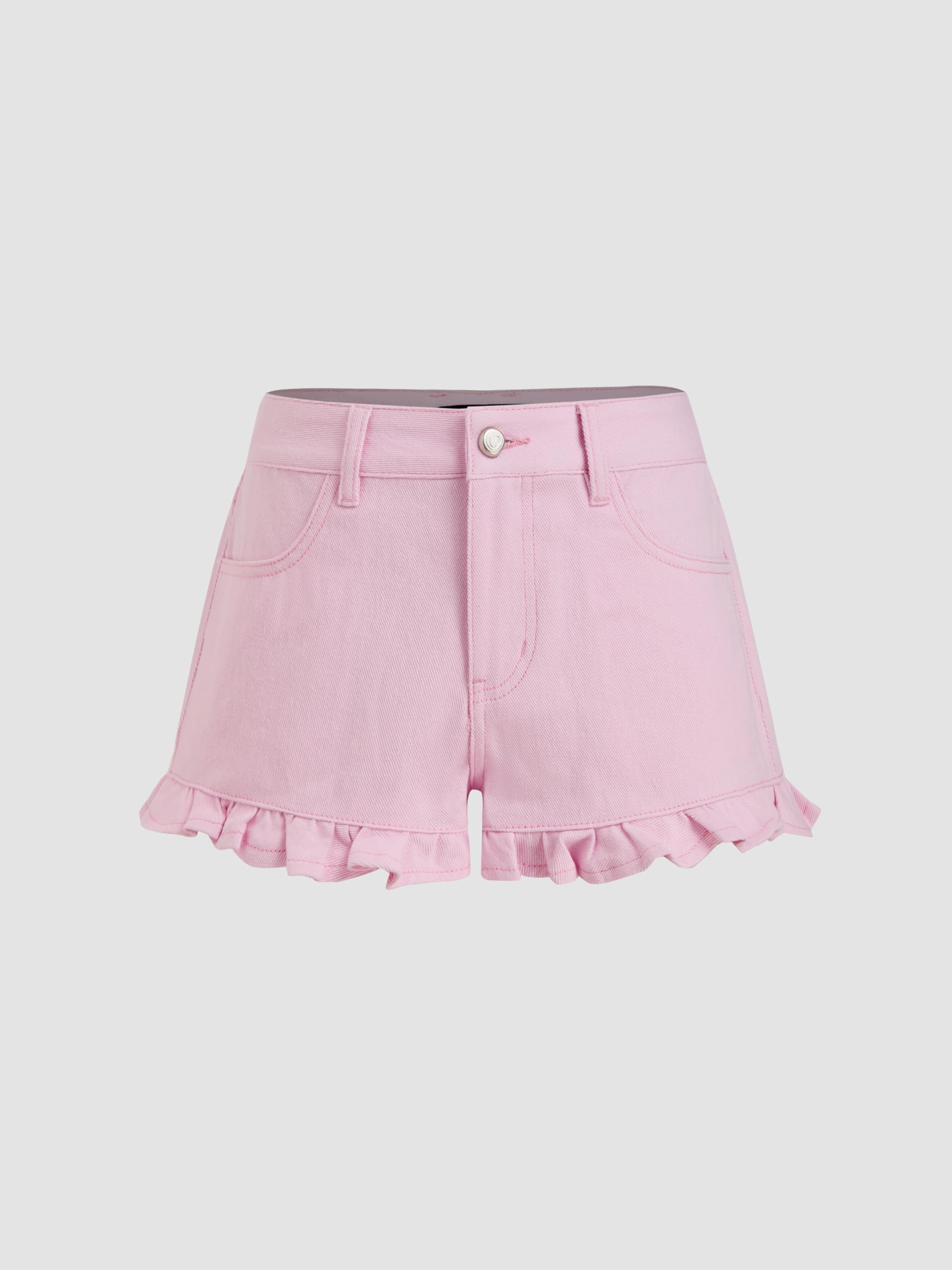 CIDER X Polly Pocket - Women's Ruffle Hem Denim Shorts Pink Casual Summer Short Jeans - Image 4