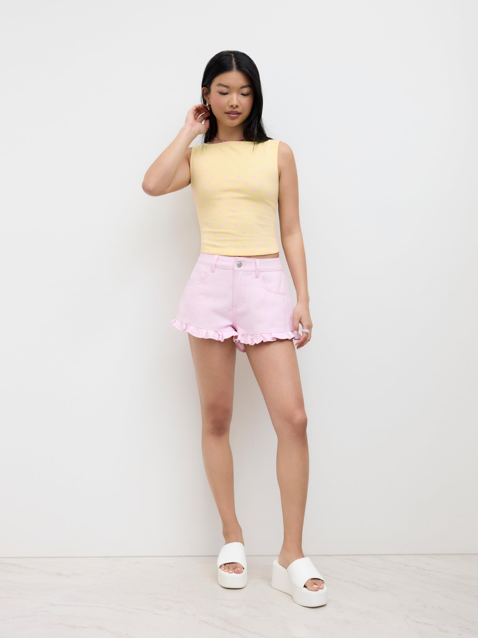 CIDER X Polly Pocket - Women's Y2K Sleeveless Crop Top, Pastel Yellow Heart - Print Fitted Tank, Trendy Summer Fashion - Image 3
