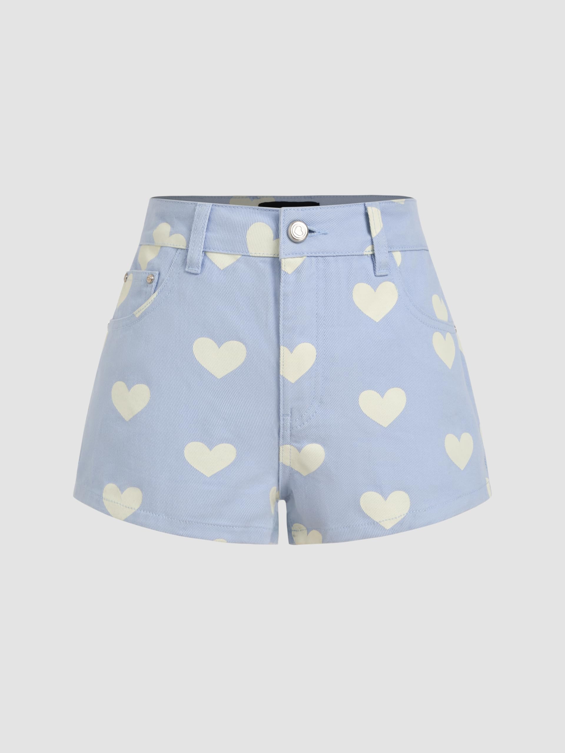 CIDER X Polly Pocket - Womens Denim Shorts Cute Heart Print Casual Summer Shorts - Image 4