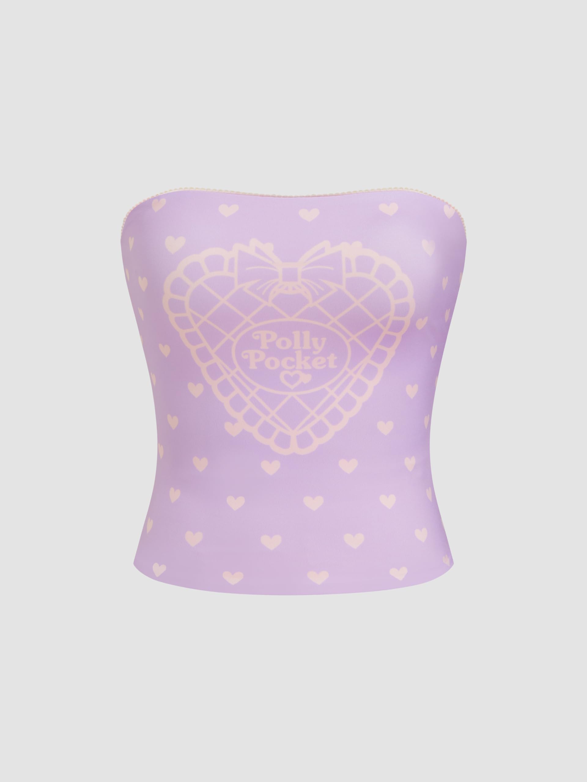 CIDER X Polly Pocket - Y2K Fashion Women Tube Top, Polly Pocket Heart Print Strapless Top, Casual Party Wear Outfit - Image 4