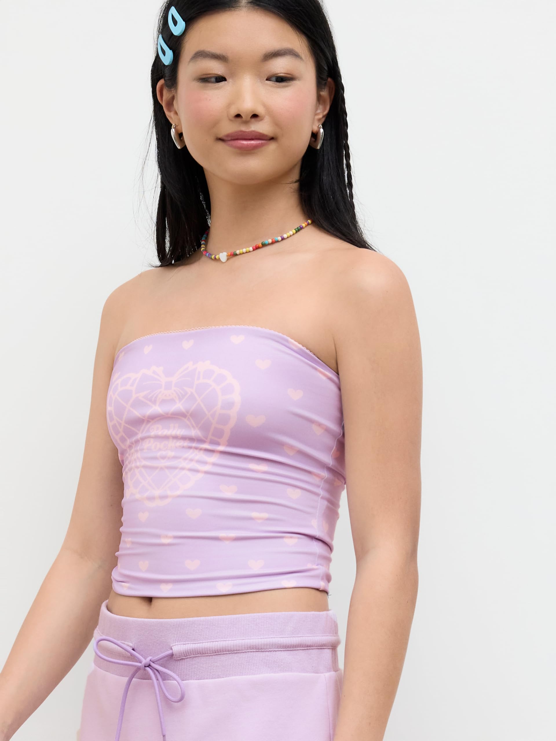 CIDER X Polly Pocket - Y2K Fashion Women Tube Top, Polly Pocket Heart Print Strapless Top, Casual Party Wear Outfit - Image 5
