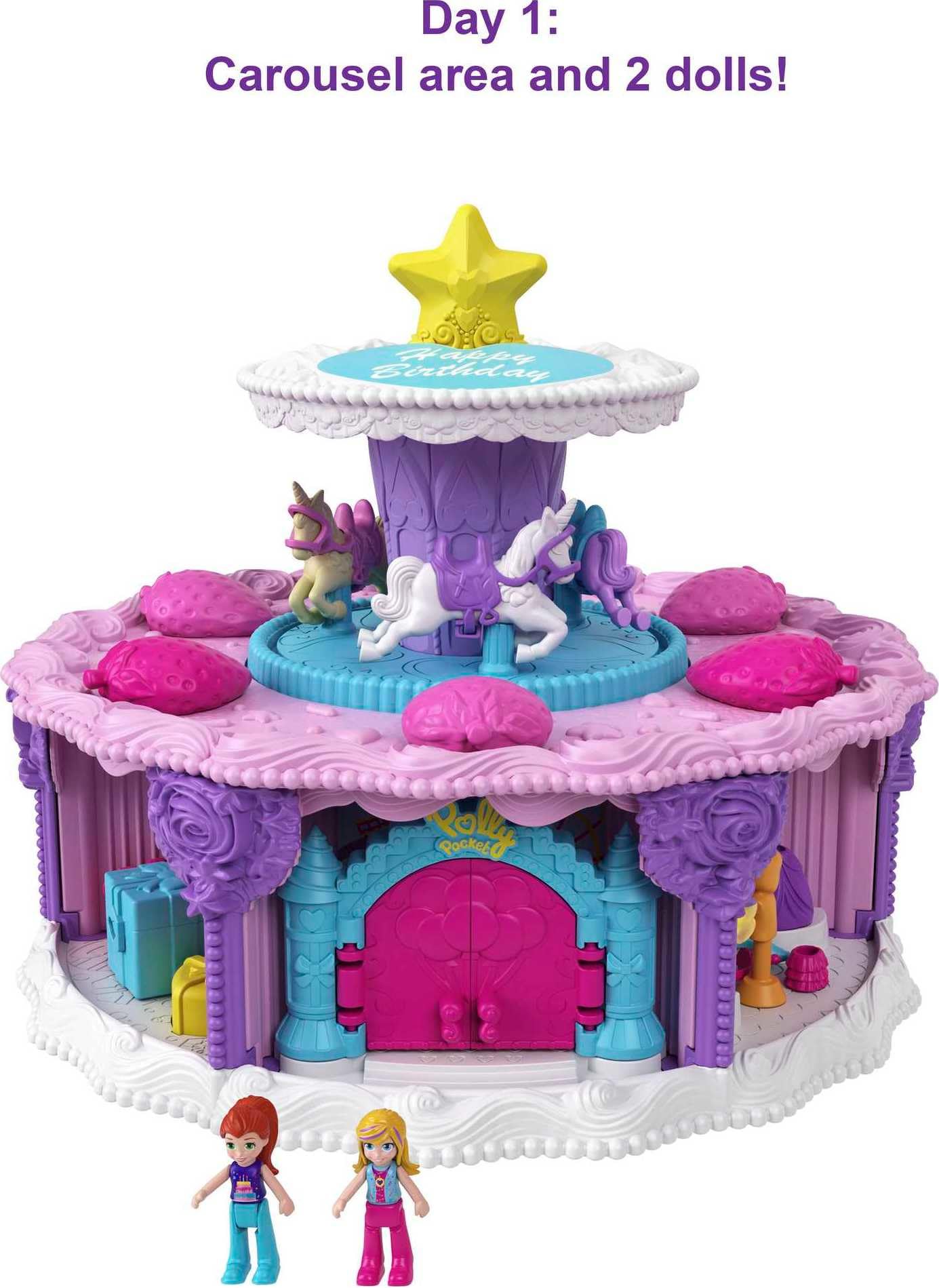 Polly Pocket 2-in-1 Playset, Unicorn Toy with 2 Micro Dolls & 25 Surprise Accessories, Birthday Cake Countdown - Image 3