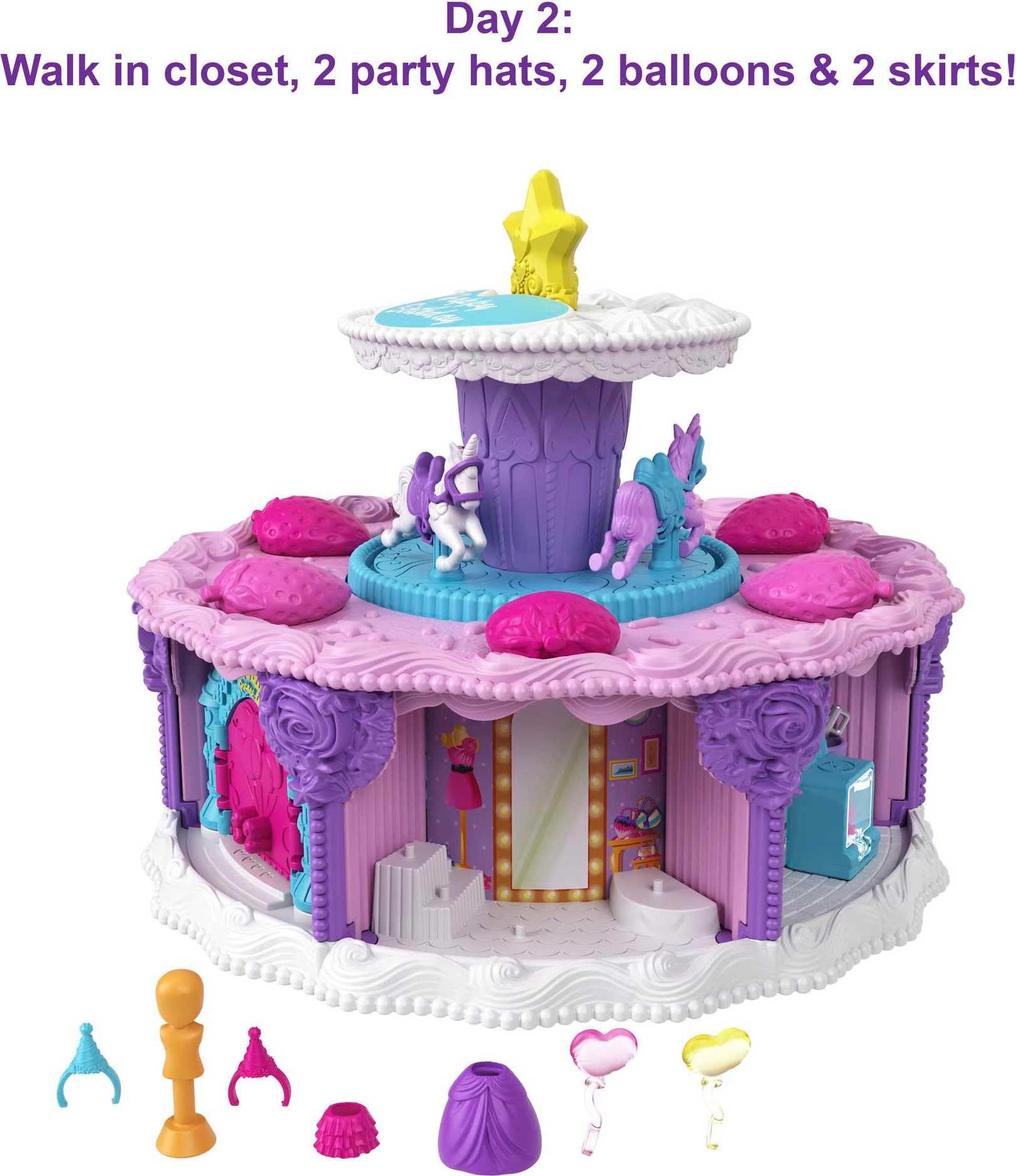 Polly Pocket 2-in-1 Playset, Unicorn Toy with 2 Micro Dolls & 25 Surprise Accessories, Birthday Cake Countdown - Image 4