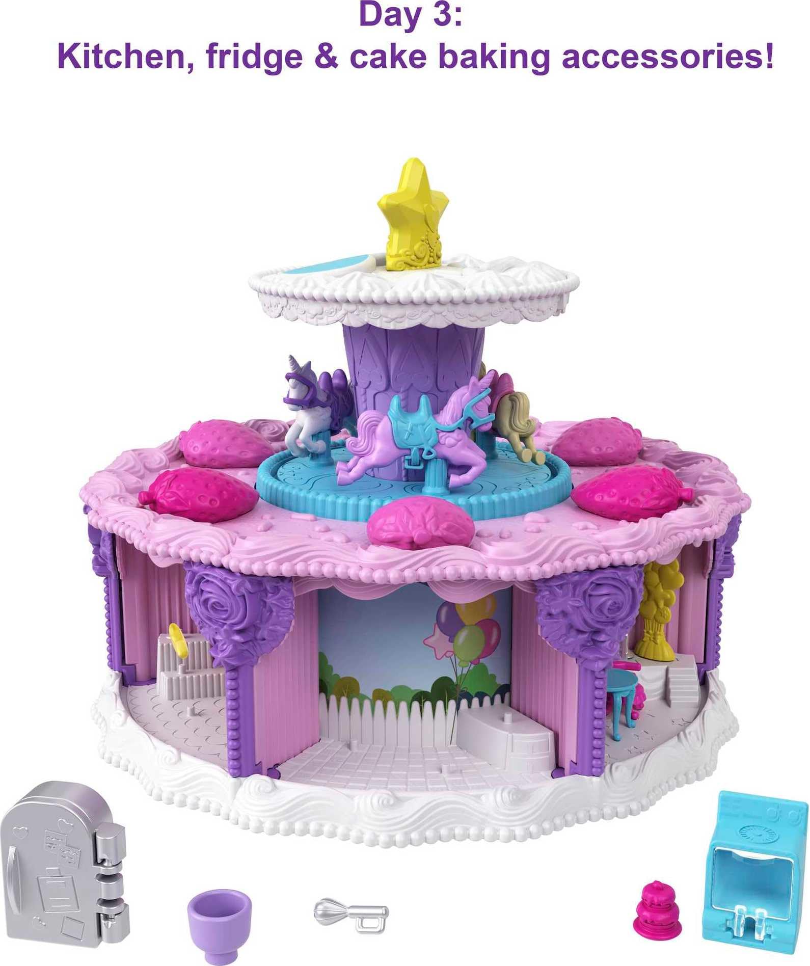Polly Pocket 2-in-1 Playset, Unicorn Toy with 2 Micro Dolls & 25 Surprise Accessories, Birthday Cake Countdown - Image 5