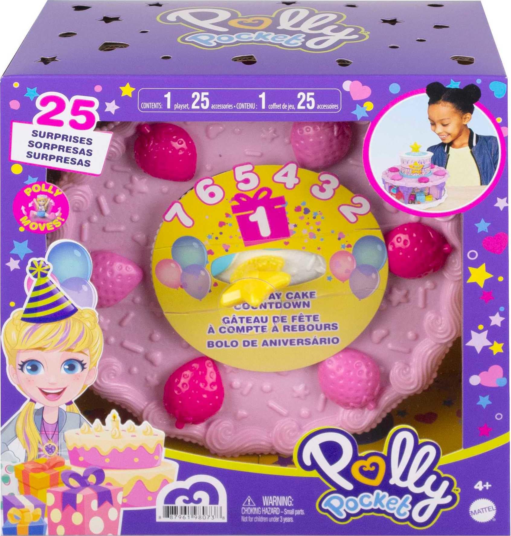 Polly Pocket 2-in-1 Playset, Unicorn Toy with 2 Micro Dolls & 25 Surprise Accessories, Birthday Cake Countdown - Image 6