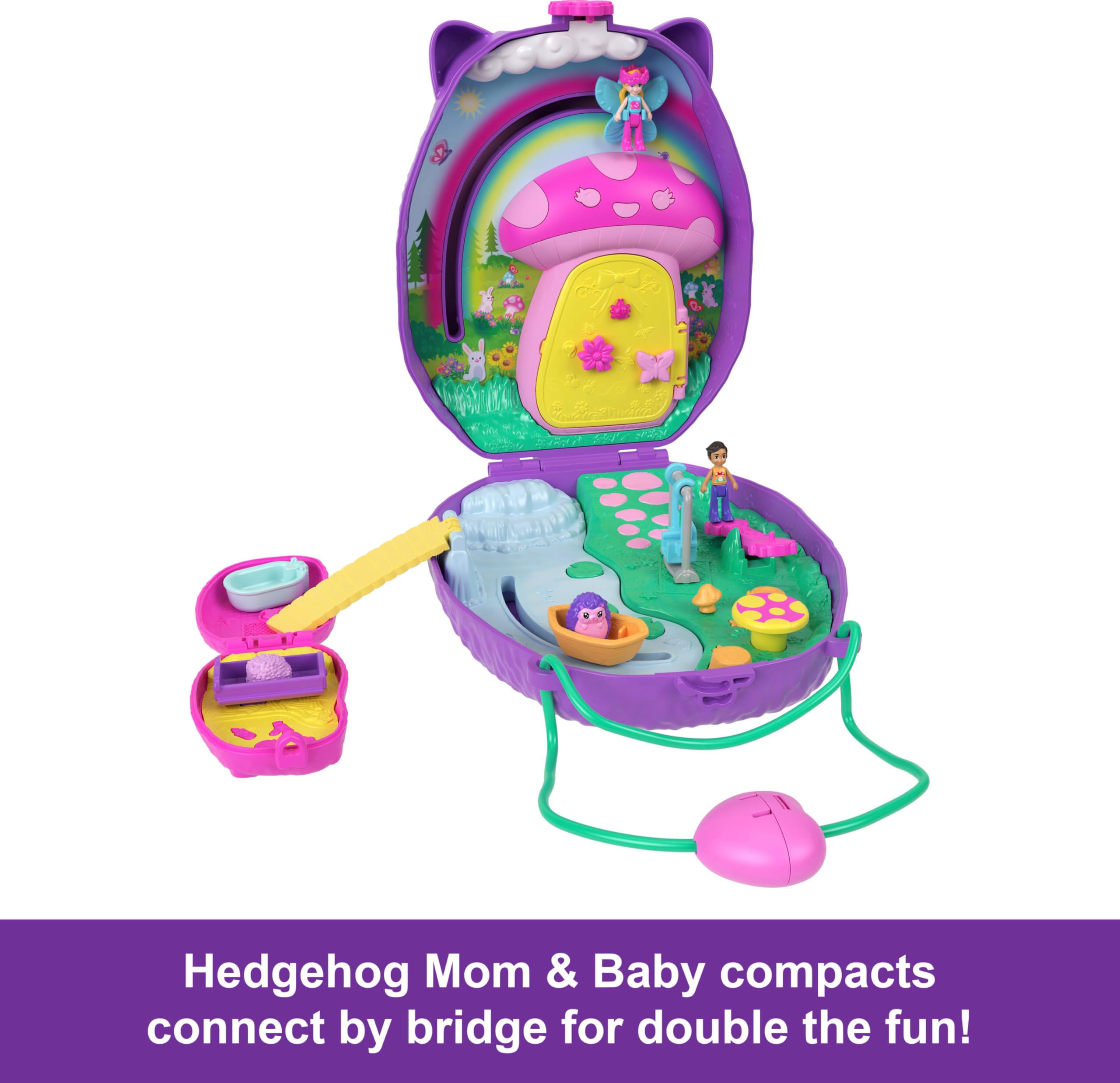 Polly Pocket 2-in-1 Travel Toy with 2 Micro Dolls and 16 Accessories, Hedgehog Purse Playset with Pet Theme - Image 3