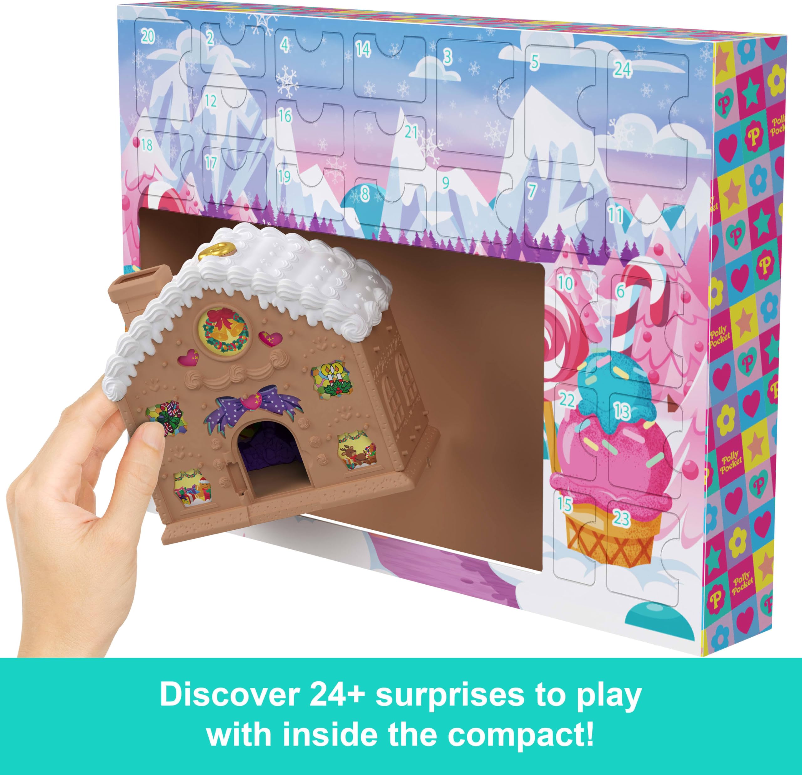 Polly Pocket Doll Advent Calendar, DIY Gingerbread House Playset with 24+ Surprises, Dollhouse Furniture, and Holiday Accessories - Image 3