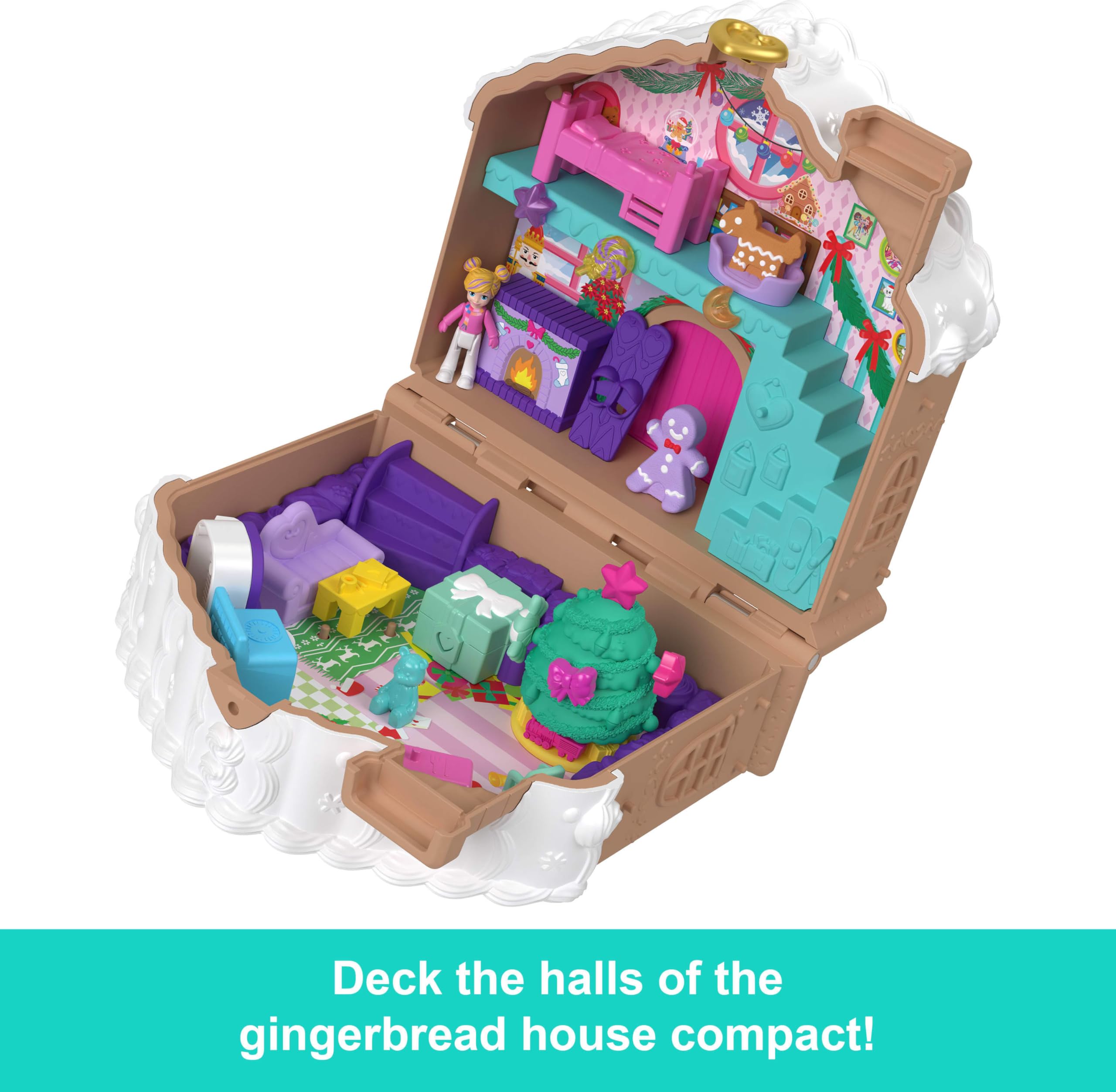 Polly Pocket Doll Advent Calendar, DIY Gingerbread House Playset with 24+ Surprises, Dollhouse Furniture, and Holiday Accessories - Image 5