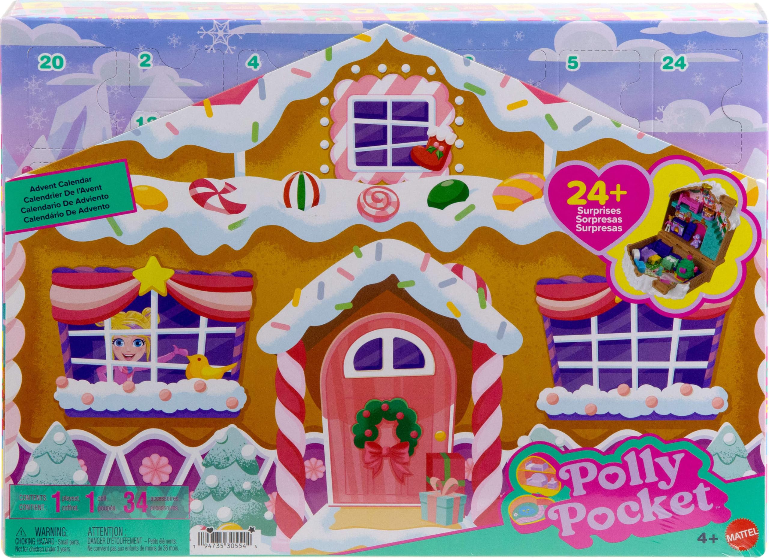 Polly Pocket Doll Advent Calendar, DIY Gingerbread House Playset with 24+ Surprises, Dollhouse Furniture, and Holiday Accessories - Image 6