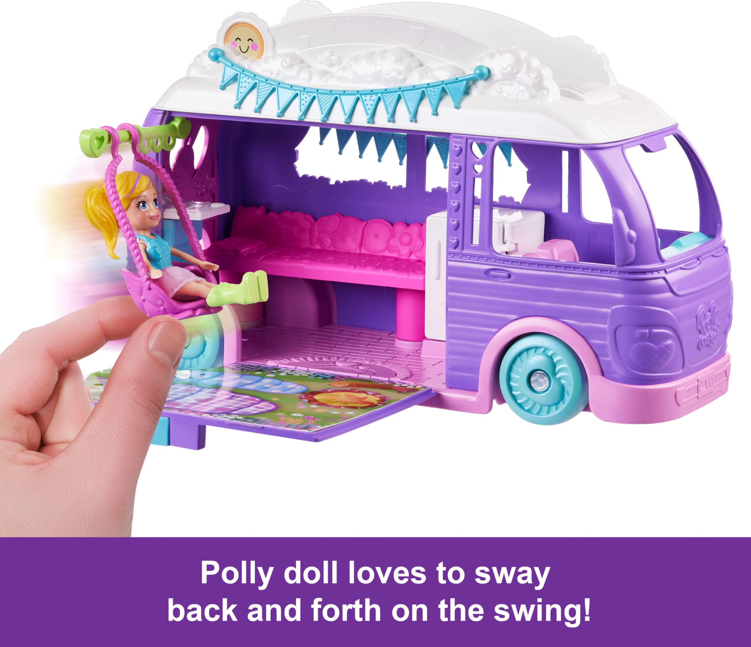 Polly Pocket Doll & Pet Playset, Travel Toy with Camping & Food Accessories, Glamping Camper Van (Amazon Exclusive) - Image 5