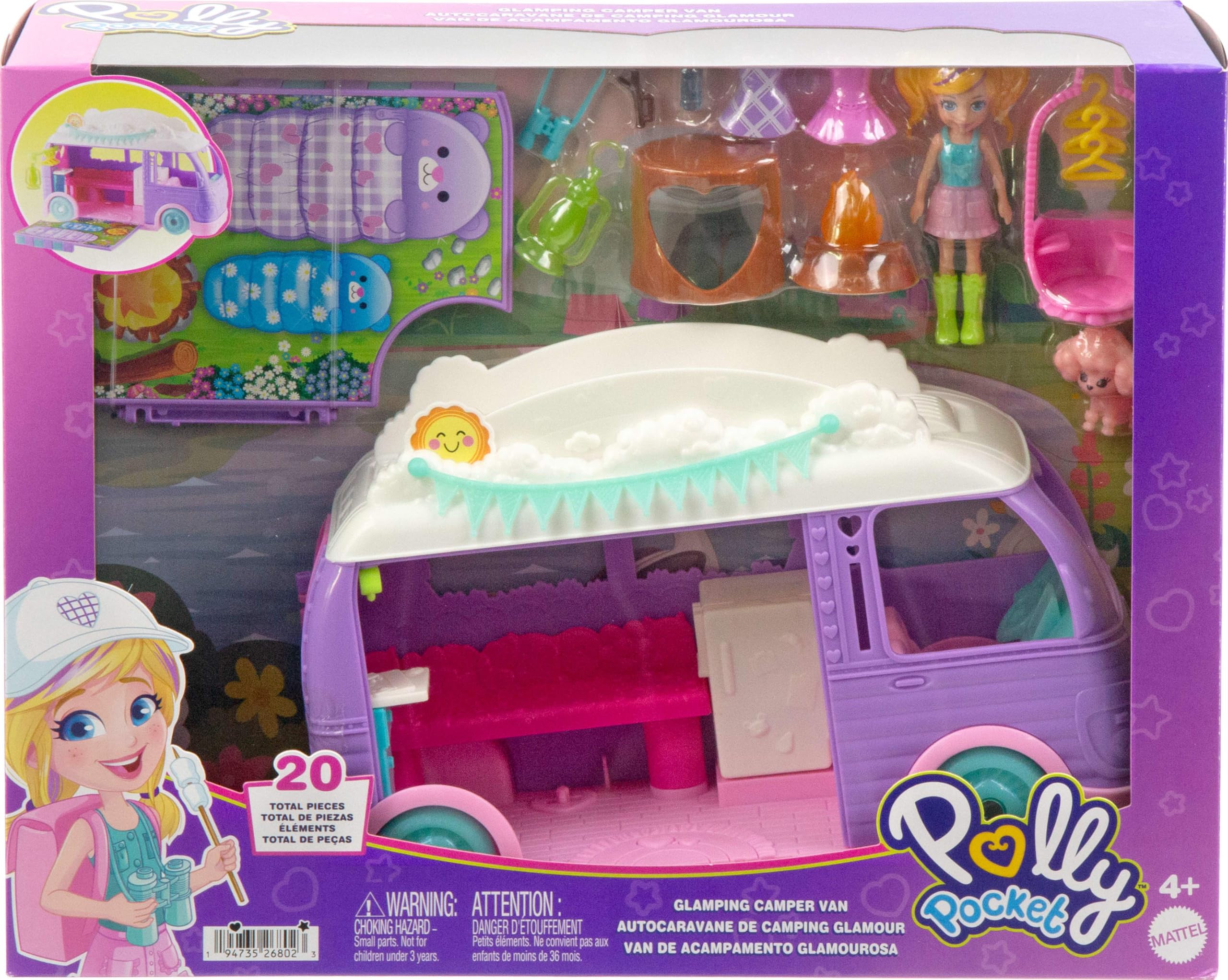 Polly Pocket Doll & Pet Playset, Travel Toy with Camping & Food Accessories, Glamping Camper Van (Amazon Exclusive) - Image 6
