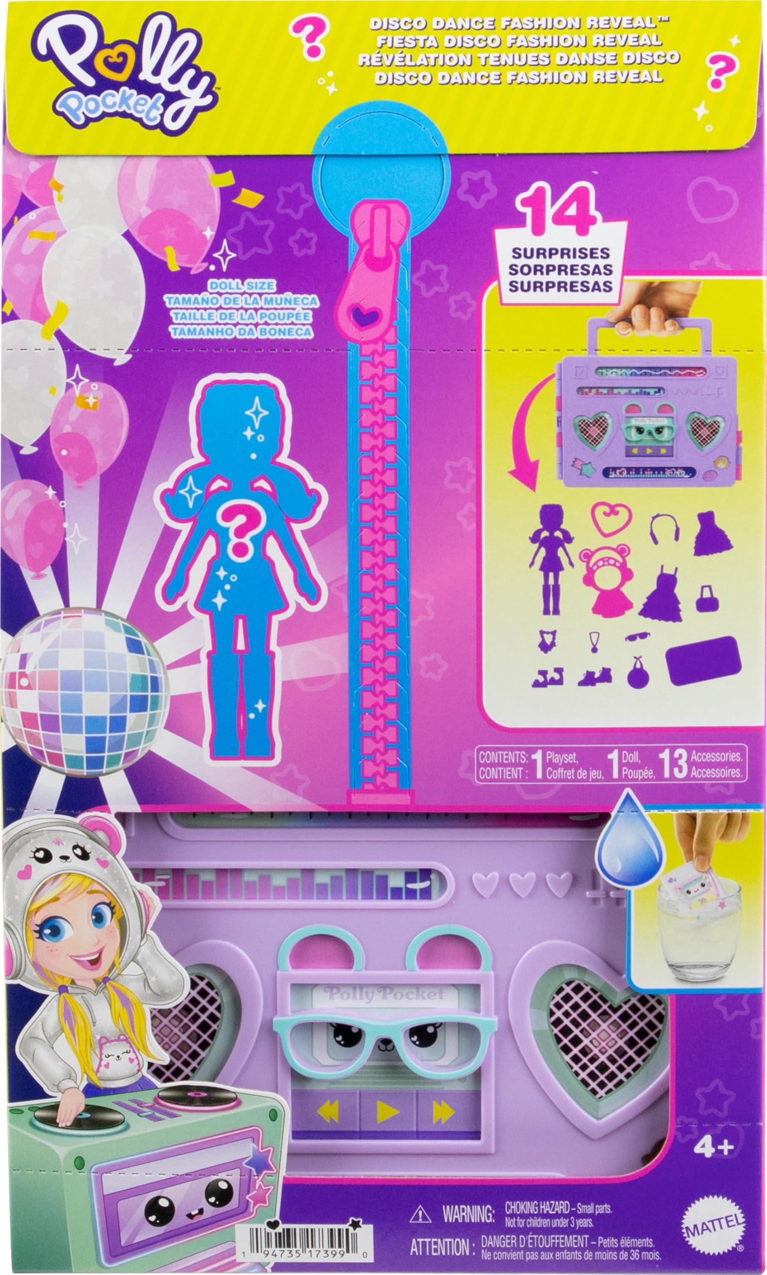 Polly Pocket Doll & Playset, Disco Dance Fashion Reveal Unboxing Travel Toy with 3-inch Hoodie Buddy Doll, 16 Accessories & Surprise Water Play - Image 7
