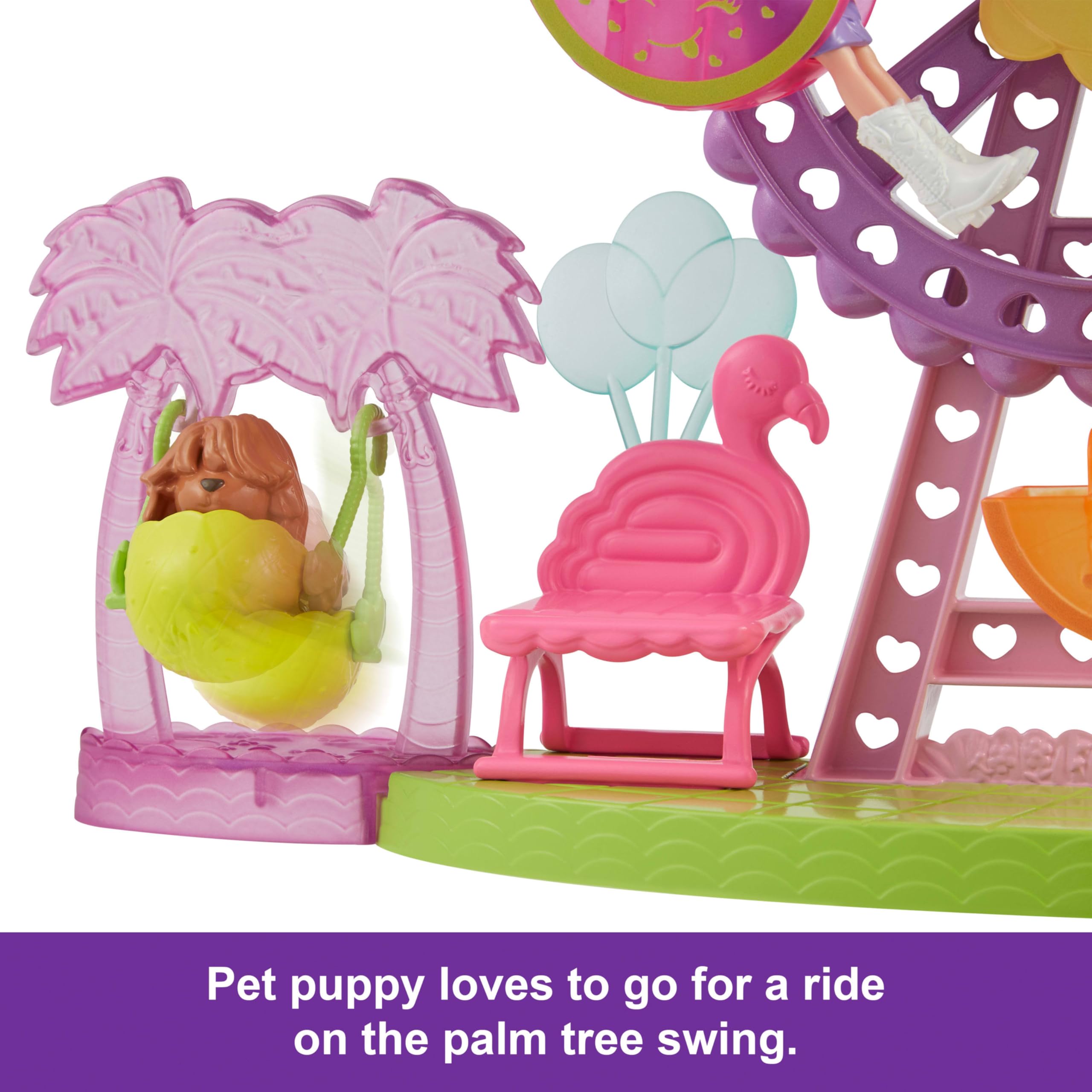 Polly Pocket Doll & Playset, Tropical Treats Carnival Food-Themed Toy Includes 3-inch Doll, 1 Puppy, 10 Accessories & Spinning Ferris Wheel - Image 3