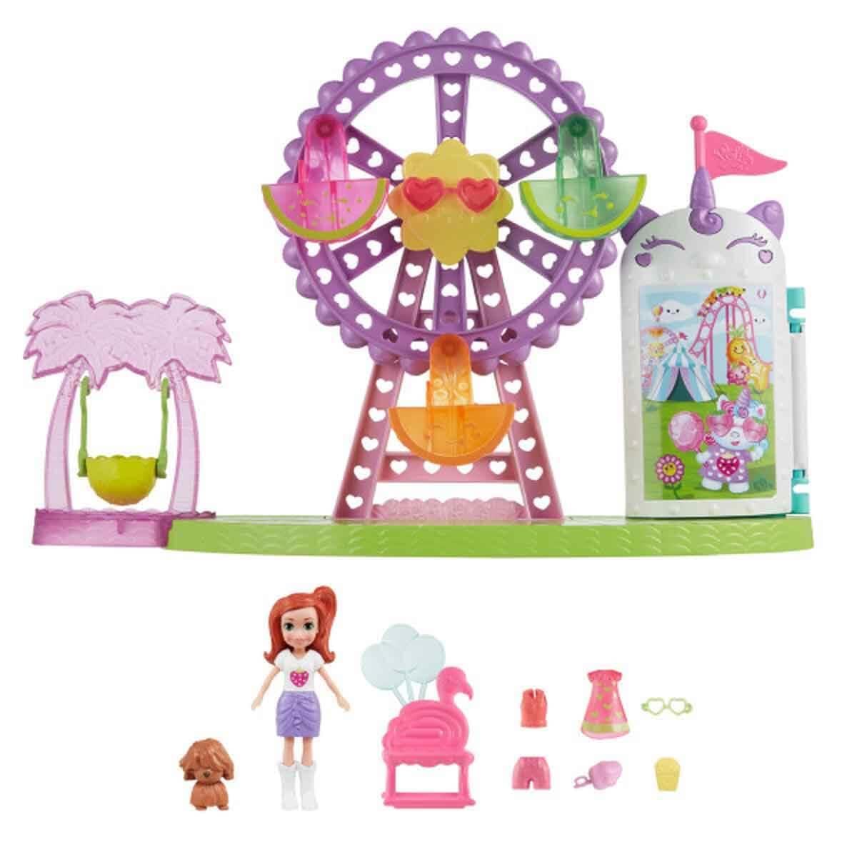 Polly Pocket Doll & Playset, Tropical Treats Carnival Food-Themed Toy Includes 3-inch Doll, 1 Puppy, 10 Accessories & Spinning Ferris Wheel - Image 4