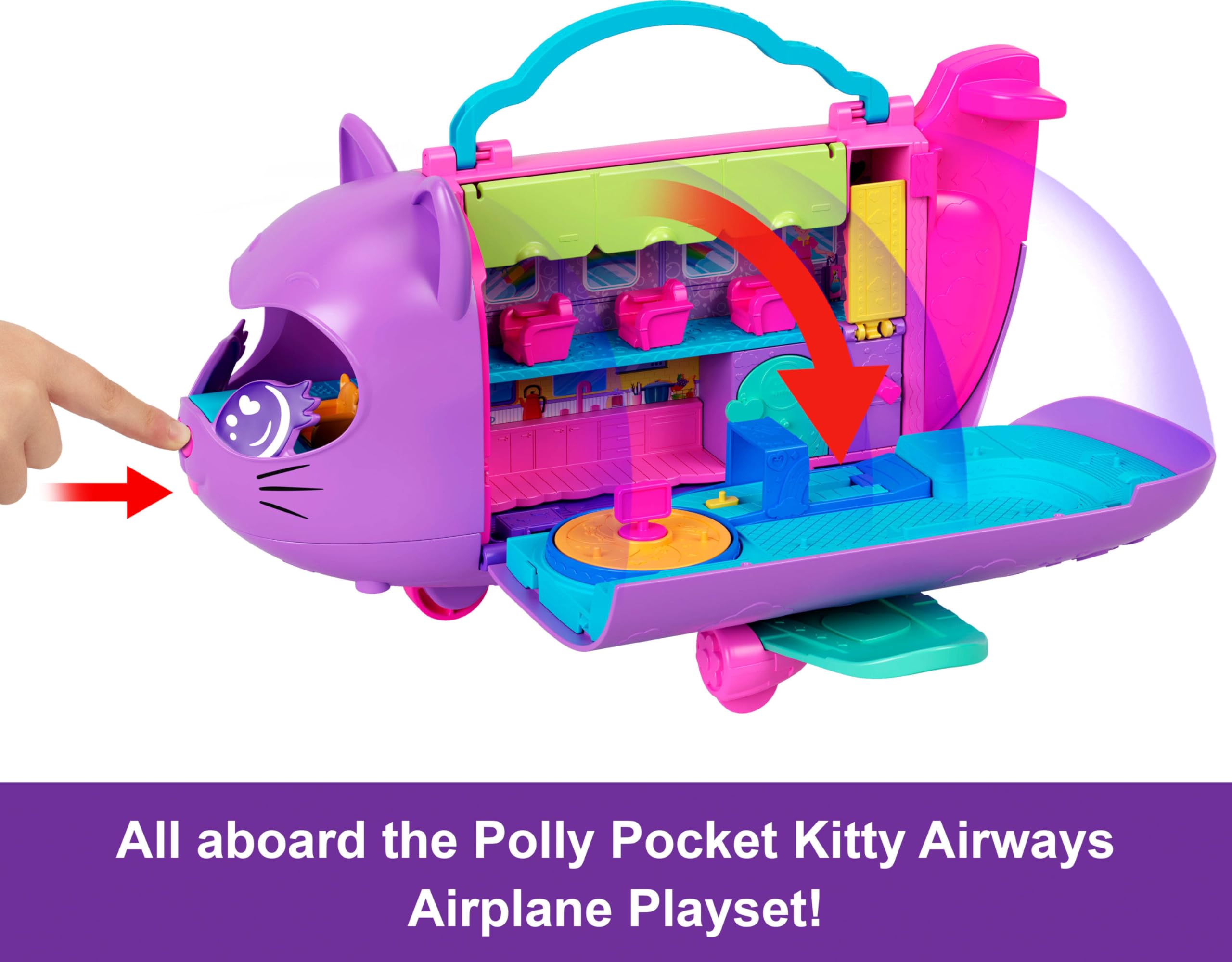 Polly Pocket Dolls and Playset, Kitty Airways Airplane, Travel Toy with 2 Micro Dolls and Pet, Spinning Stage and Accessories (Amazon Exclusive) - Image 3