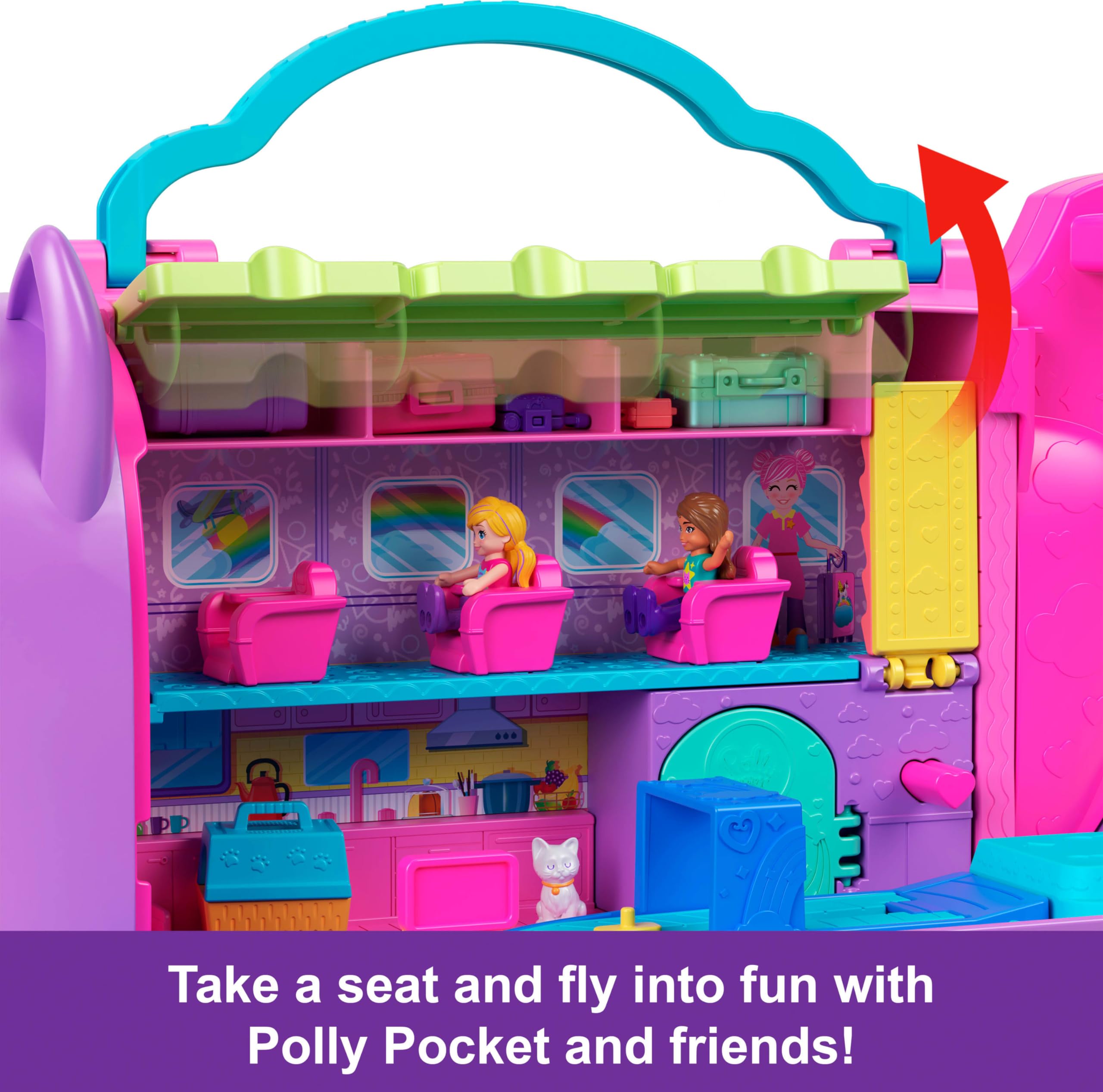 Polly Pocket Dolls and Playset, Kitty Airways Airplane, Travel Toy with 2 Micro Dolls and Pet, Spinning Stage and Accessories (Amazon Exclusive) - Image 6