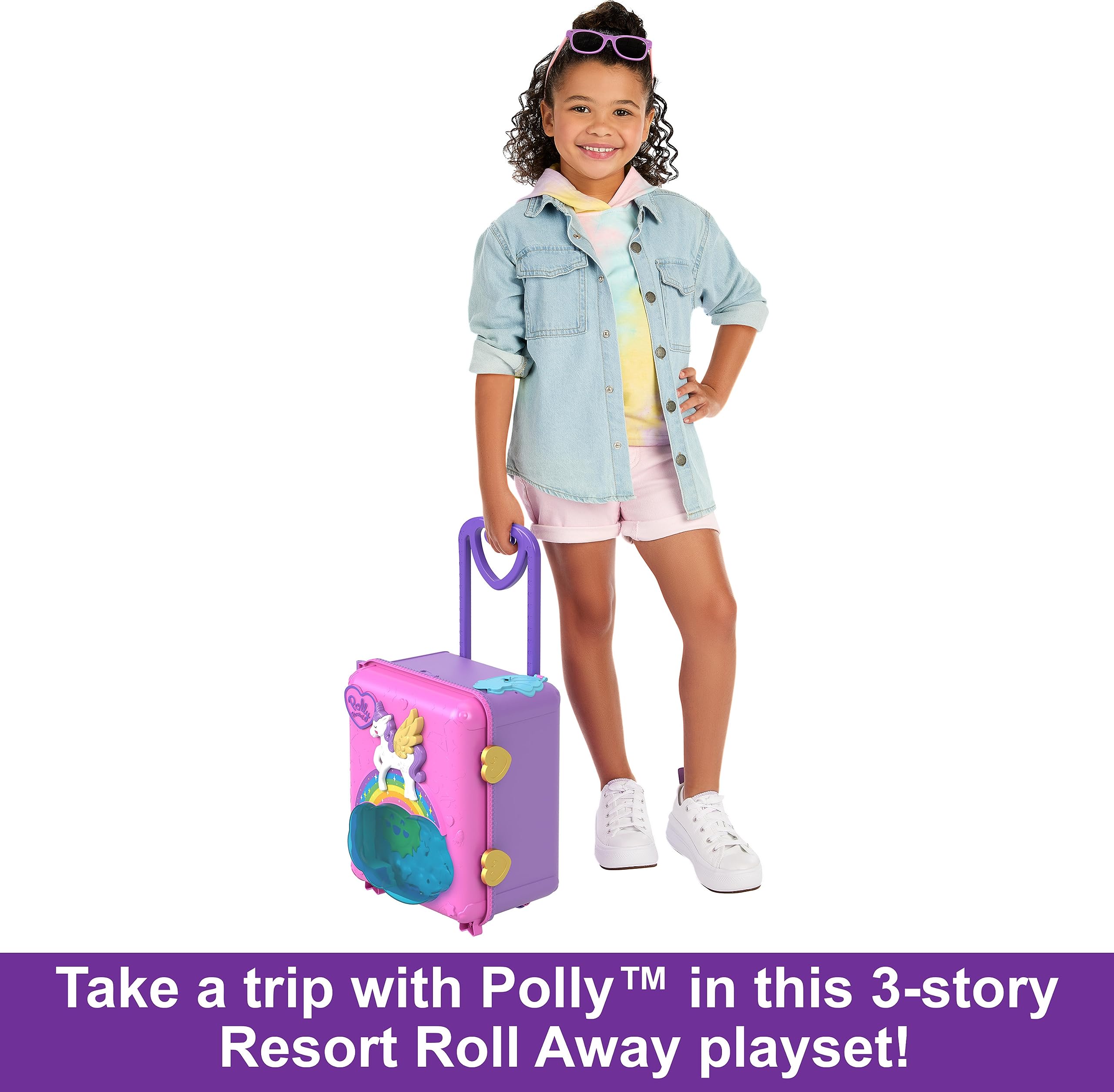 Polly Pocket Dolls, Playset and Travel Toys, 4 Dolls, 1 Vehicle, 25+ Accessories, Resort Roll Away (Amazon Exclusive) - Image 3