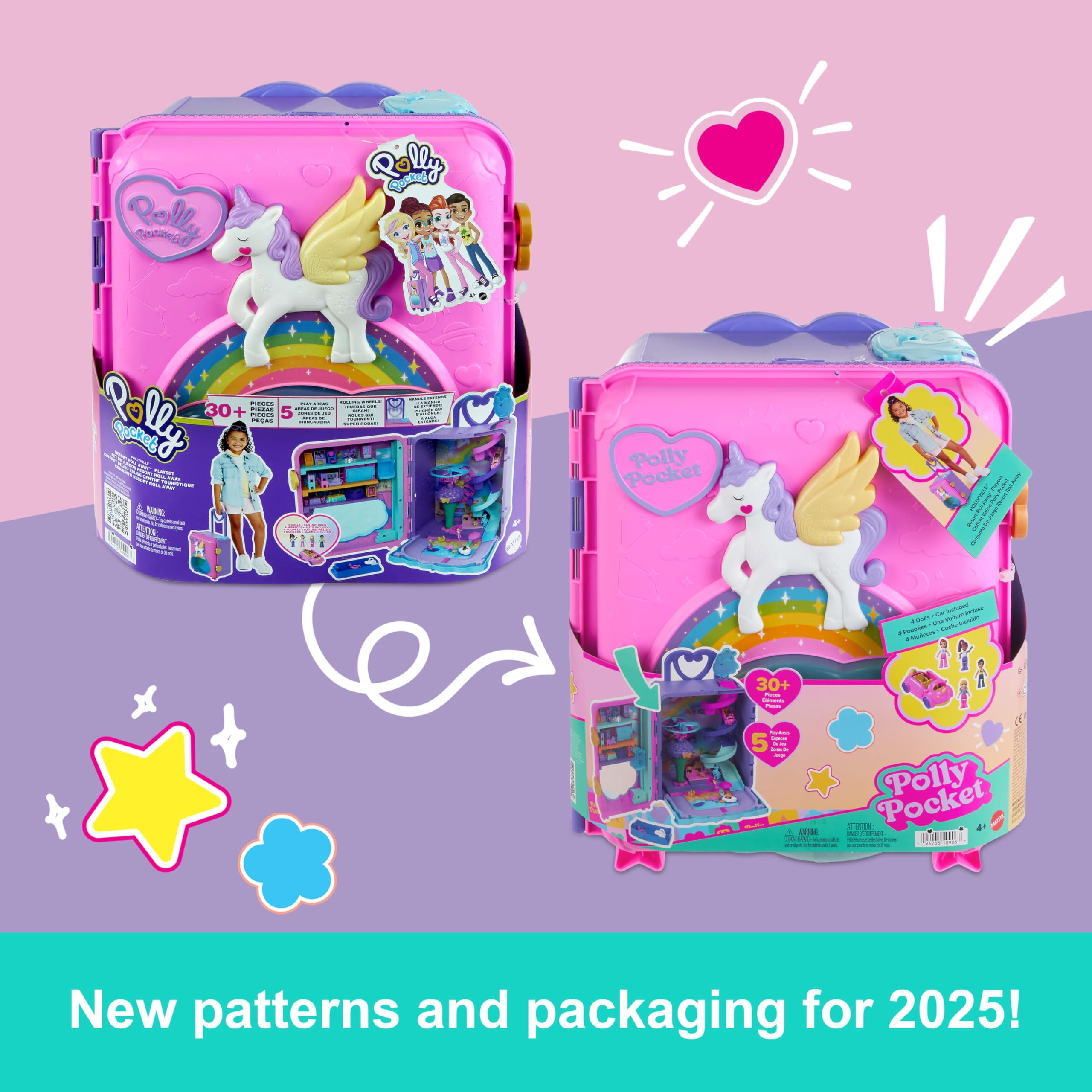Polly Pocket Dolls, Playset and Travel Toys, 4 Dolls, 1 Vehicle, 25+ Accessories, Resort Roll Away (Amazon Exclusive) - Image 8