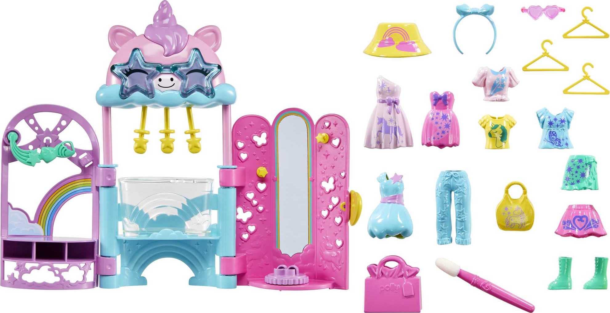 Polly Pocket Dolls & Playset, Unicorn Toy with 2 Dolls & 19 Fashion Accessories, Glam It Up Style Studio - Image 3
