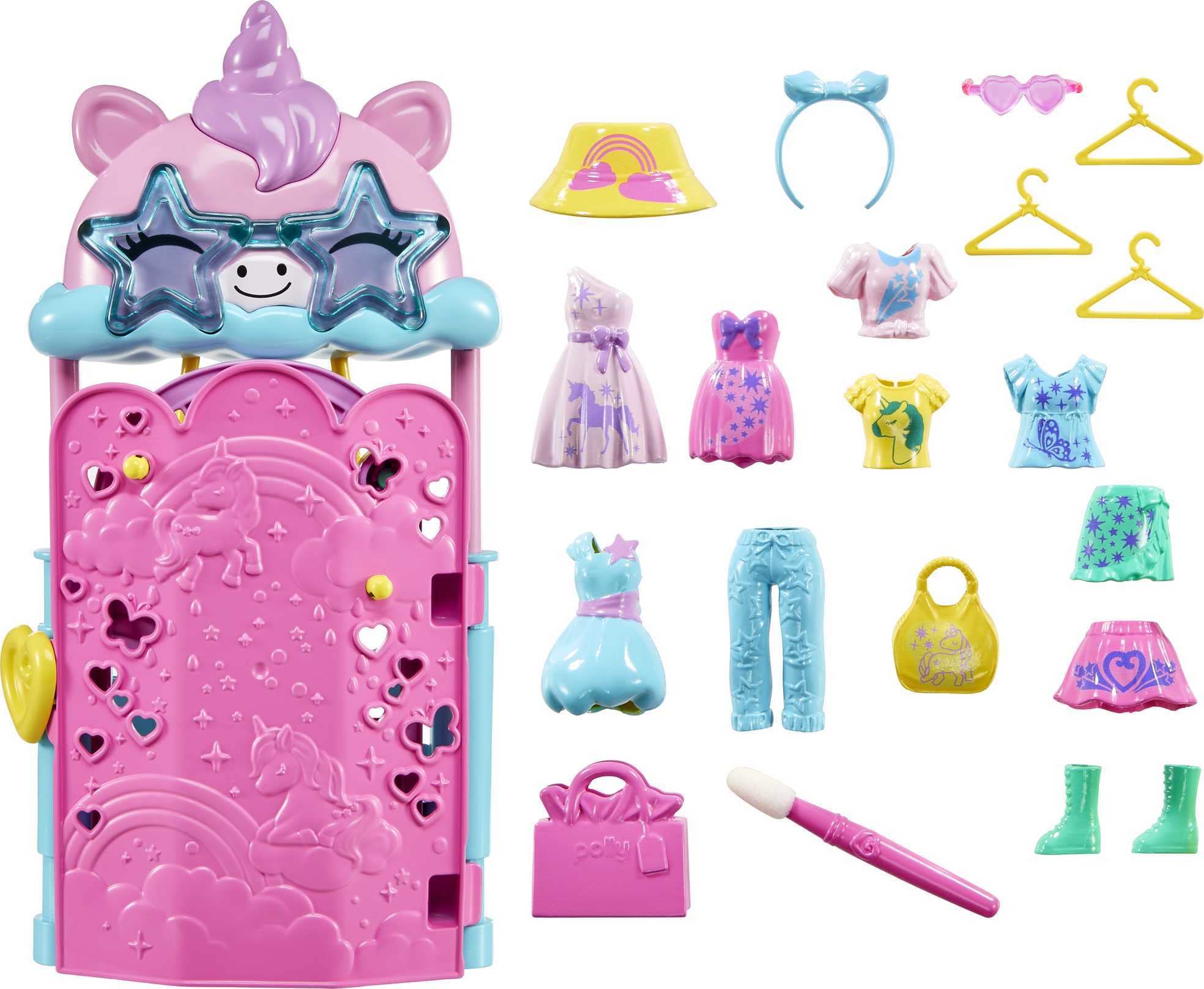 Polly Pocket Dolls & Playset, Unicorn Toy with 2 Dolls & 19 Fashion Accessories, Glam It Up Style Studio - Image 4
