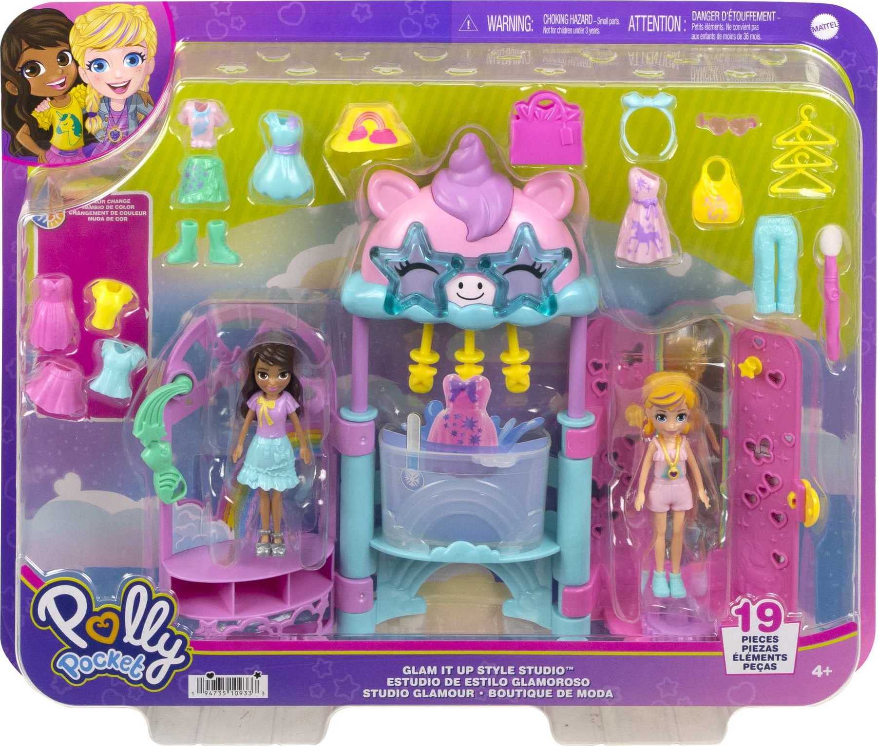 Polly Pocket Dolls & Playset, Unicorn Toy with 2 Dolls & 19 Fashion Accessories, Glam It Up Style Studio - Image 6