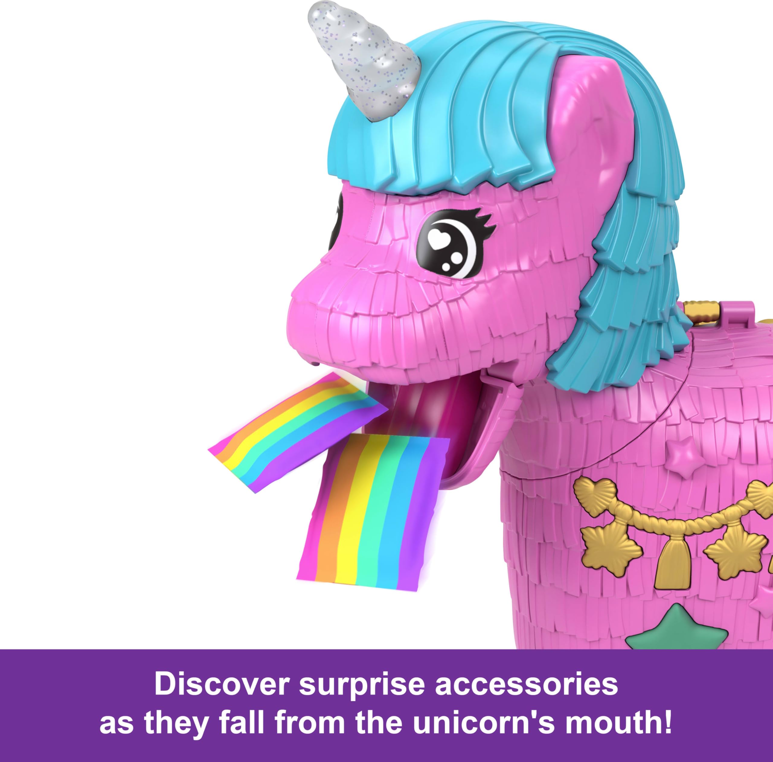 Polly Pocket Dolls & Playset with Pets & 25+ Surprise Accessories, Birthday Celebration Unicorn Partyland Playset, Hot Air Balloon Ride - Image 3