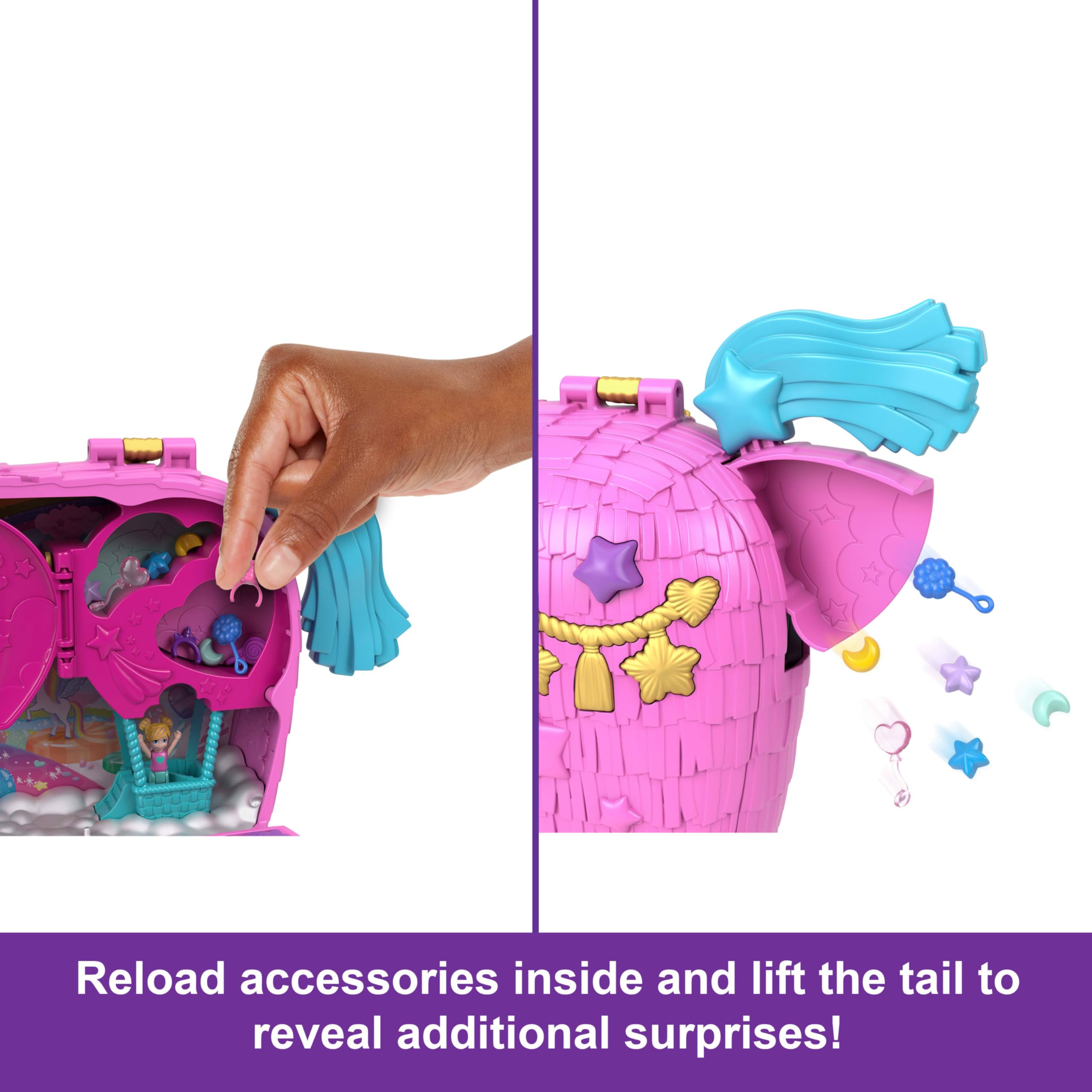 Polly Pocket Dolls & Playset with Pets & 25+ Surprise Accessories, Birthday Celebration Unicorn Partyland Playset, Hot Air Balloon Ride - Image 5