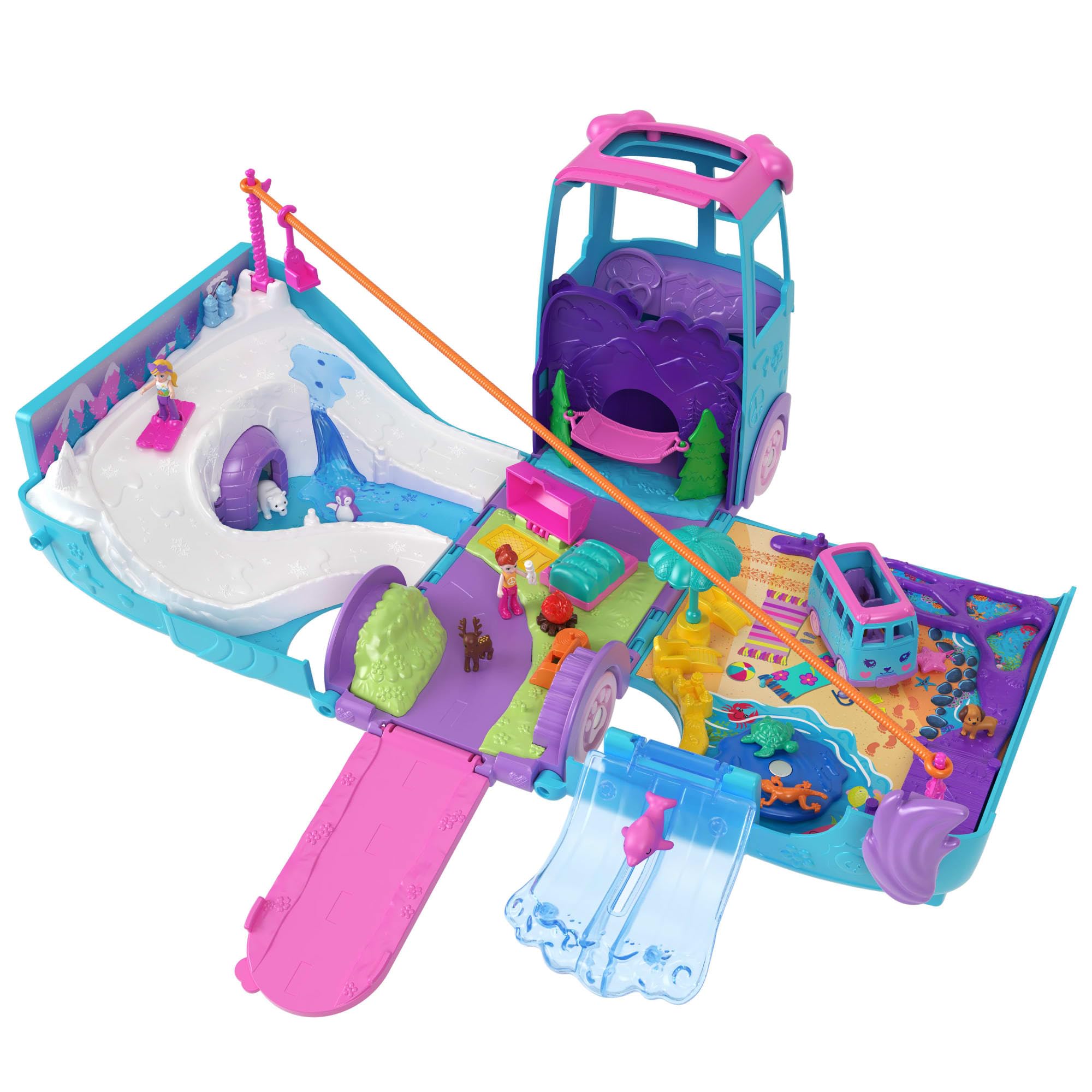 Polly Pocket Micro Dolls and Transforming Camper Van Vehicle, Accessories Include Pets and Toy Car, Pet Mobile Adventure Playset - Image 4