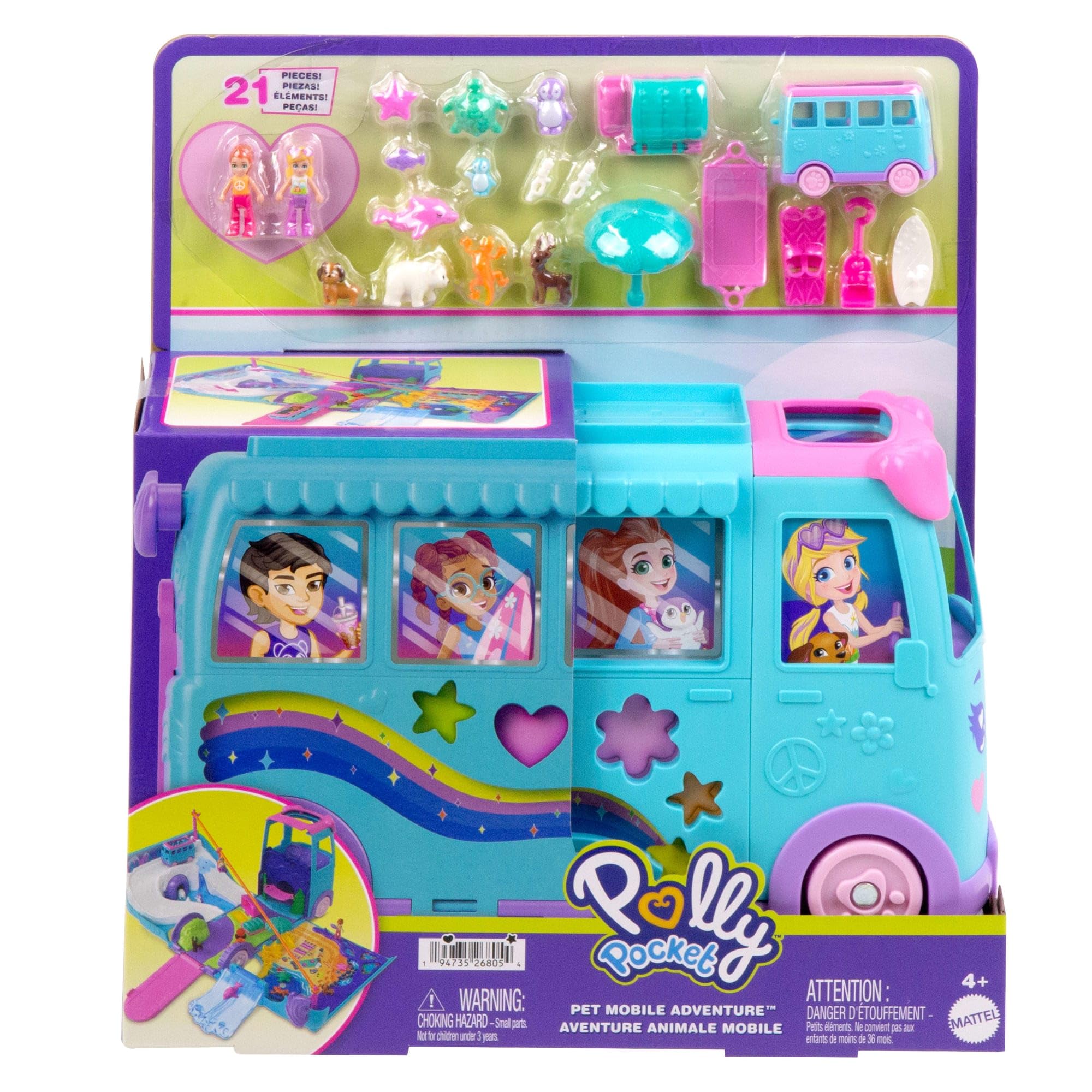 Polly Pocket Micro Dolls and Transforming Camper Van Vehicle, Accessories Include Pets and Toy Car, Pet Mobile Adventure Playset - Image 8