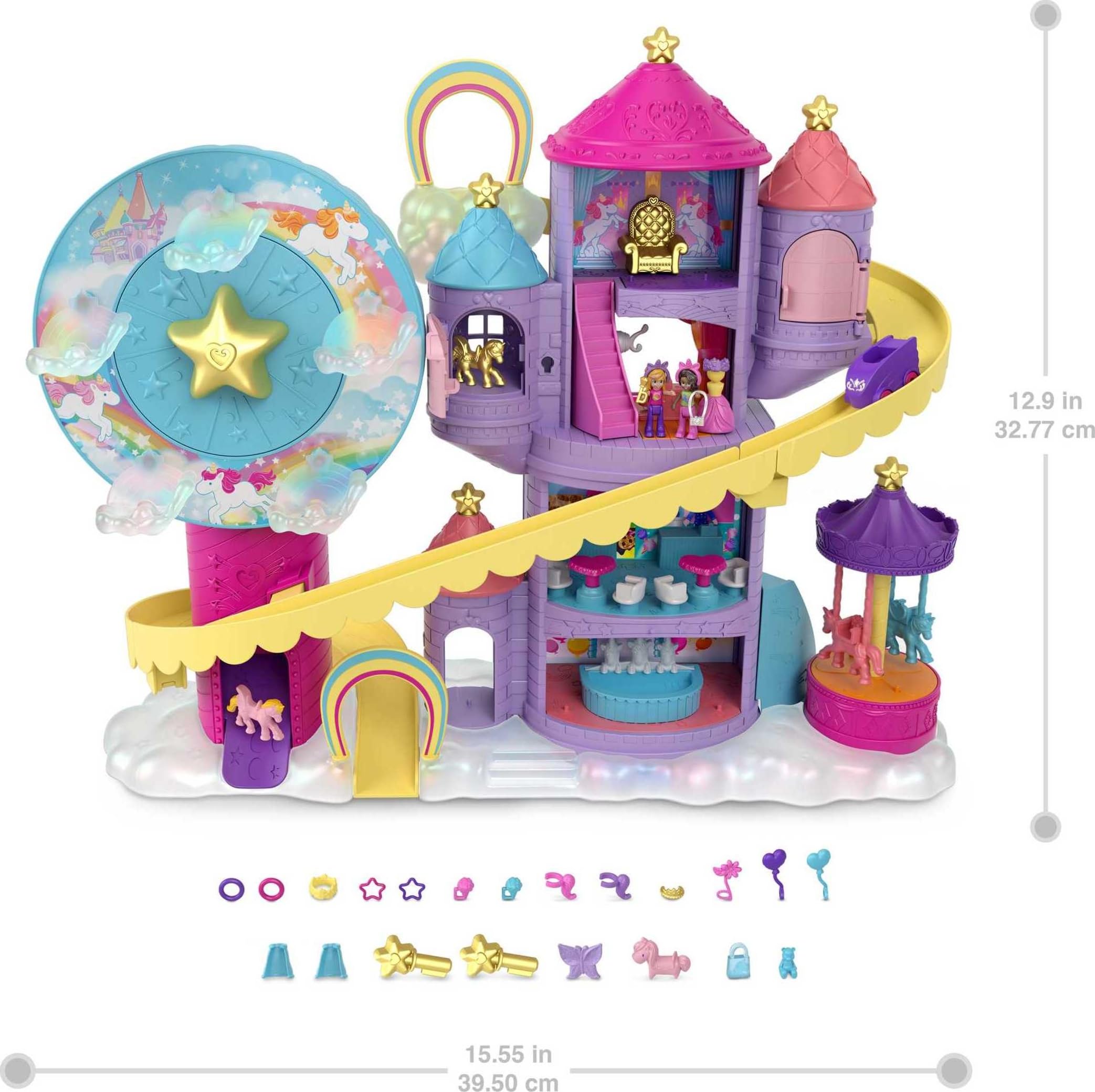 Polly Pocket Playset, Rainbow Funland Theme Park with 2 Unicorns, Polly & Shani Micro Dolls, 25 Surprise Accessories - Image 3