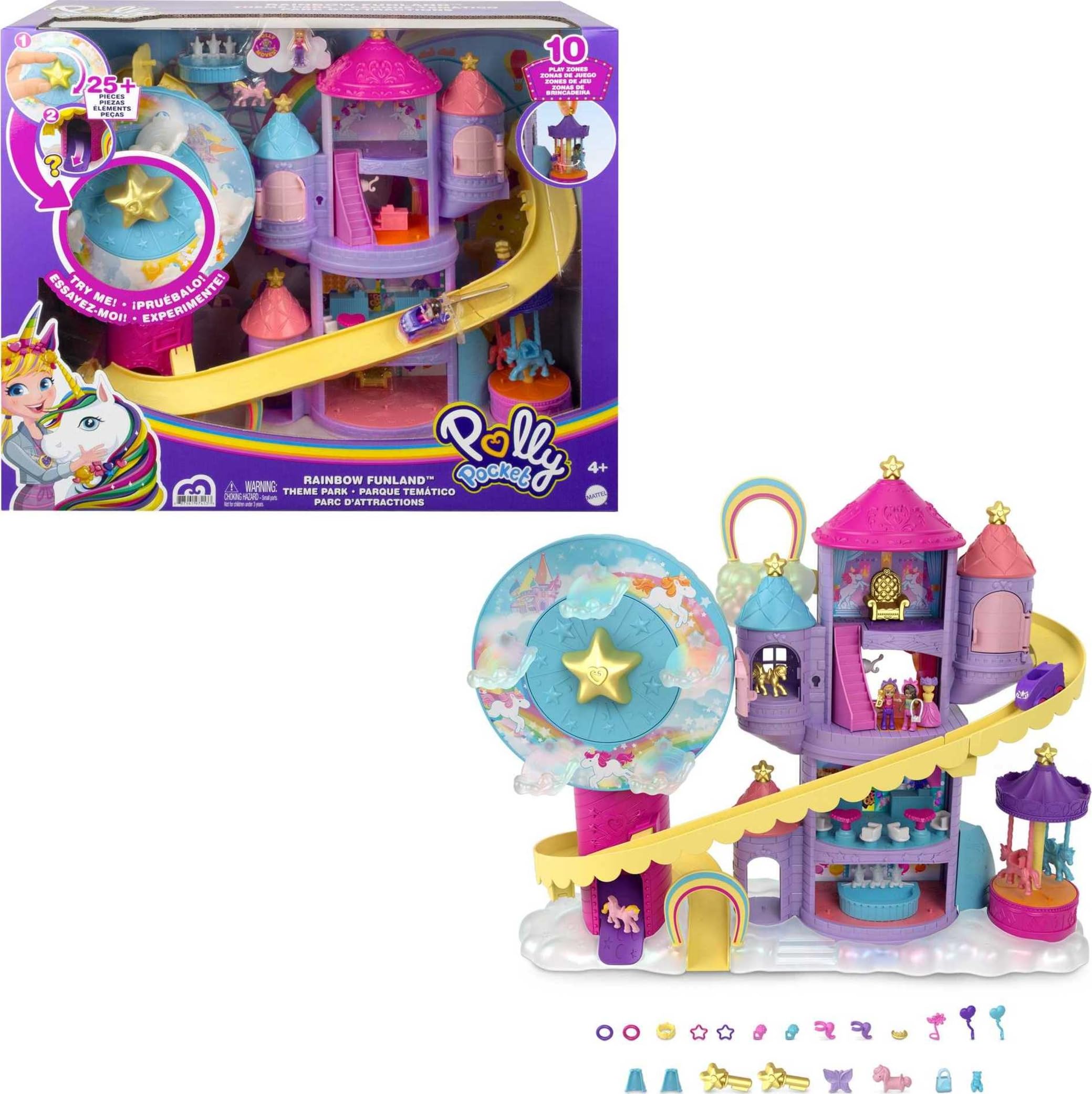 Polly Pocket Playset, Rainbow Funland Theme Park with 2 Unicorns, Polly & Shani Micro Dolls, 25 Surprise Accessories - Image 6