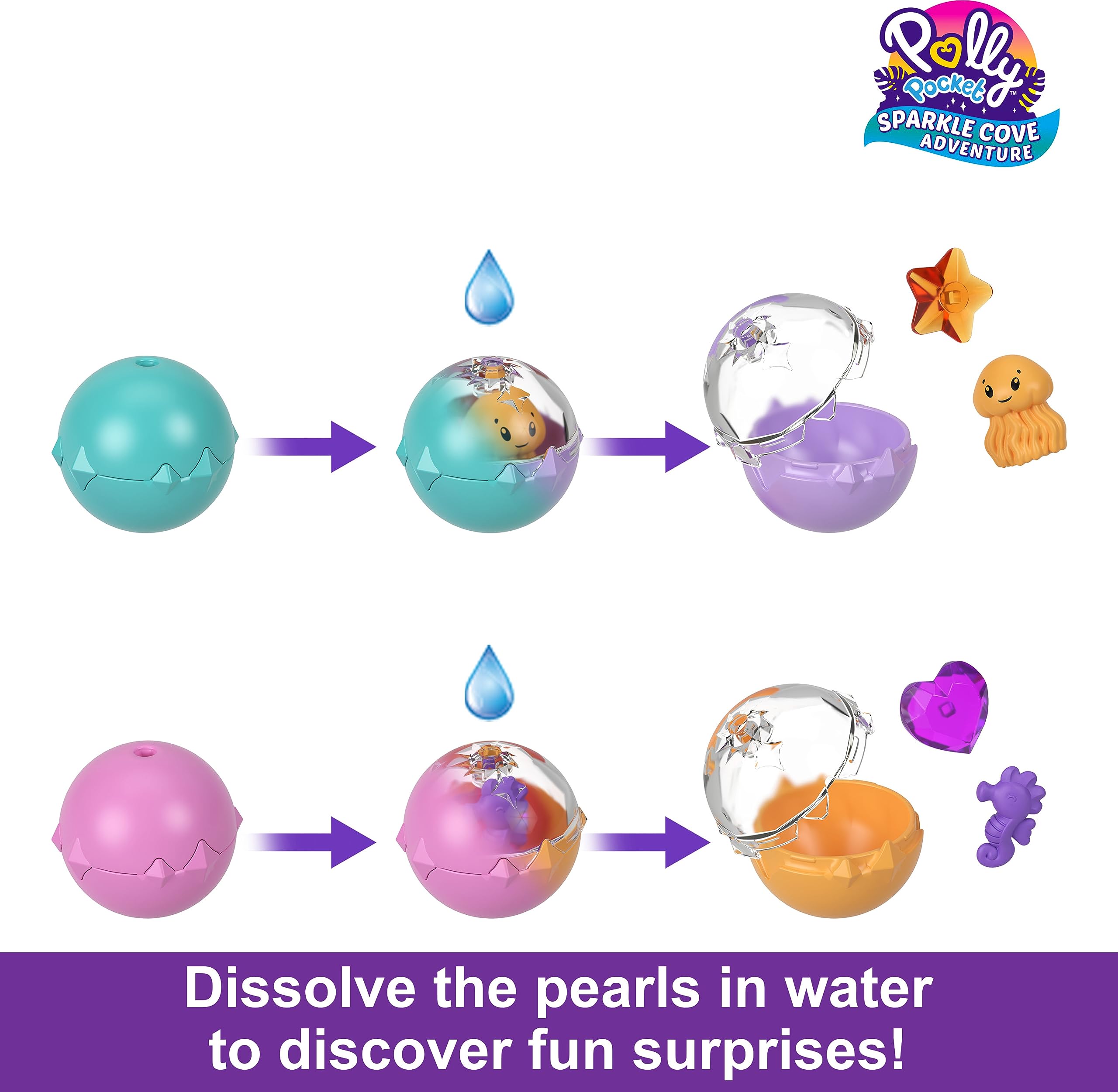 Polly Pocket Playset with 2 Dolls, Surprise Accessories & Water Play, Sparkle Cove Adventure Treasure Chest Animal Toy - Image 3