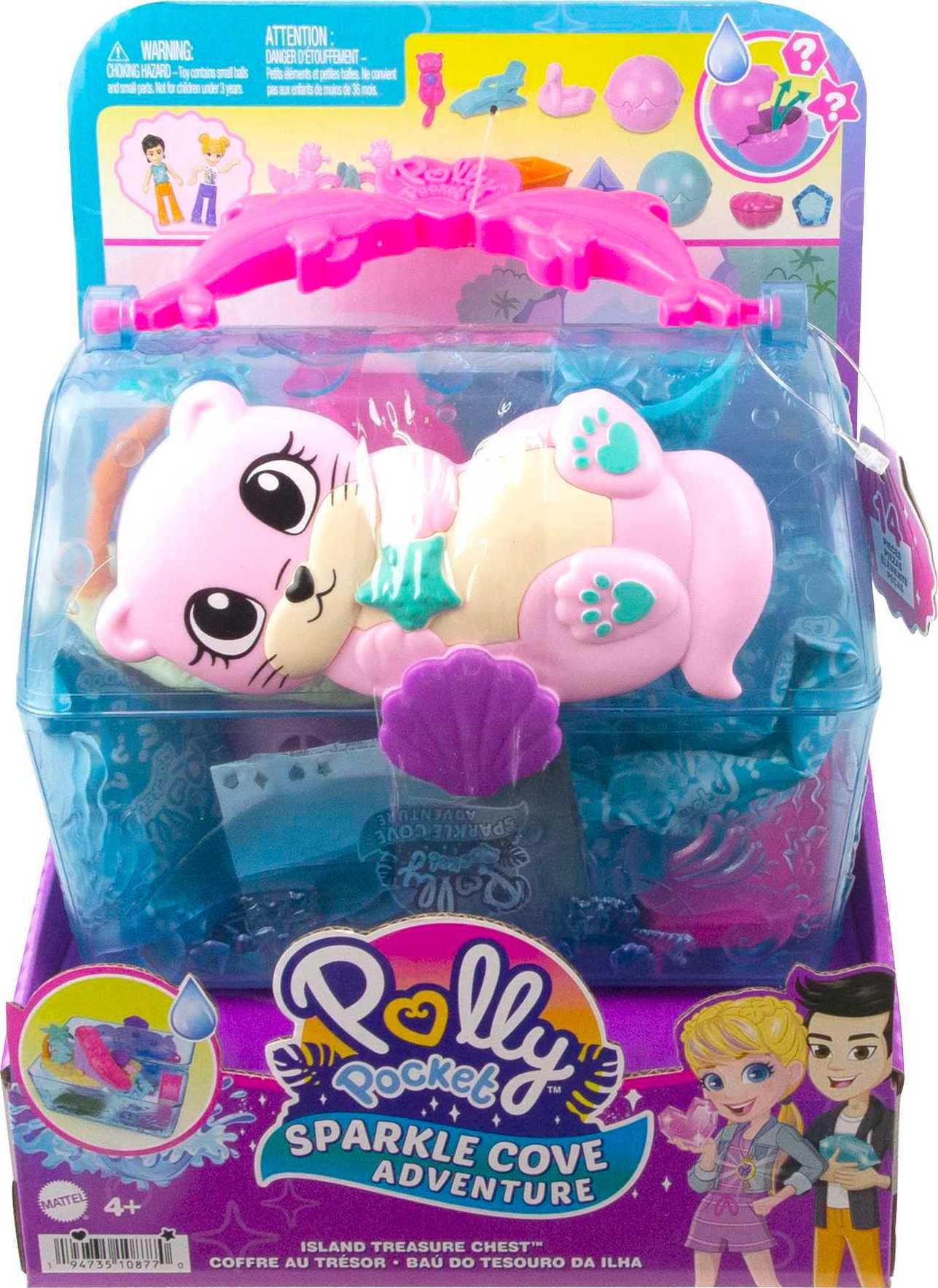 Polly Pocket Playset with 2 Dolls, Surprise Accessories & Water Play, Sparkle Cove Adventure Treasure Chest Animal Toy - Image 6