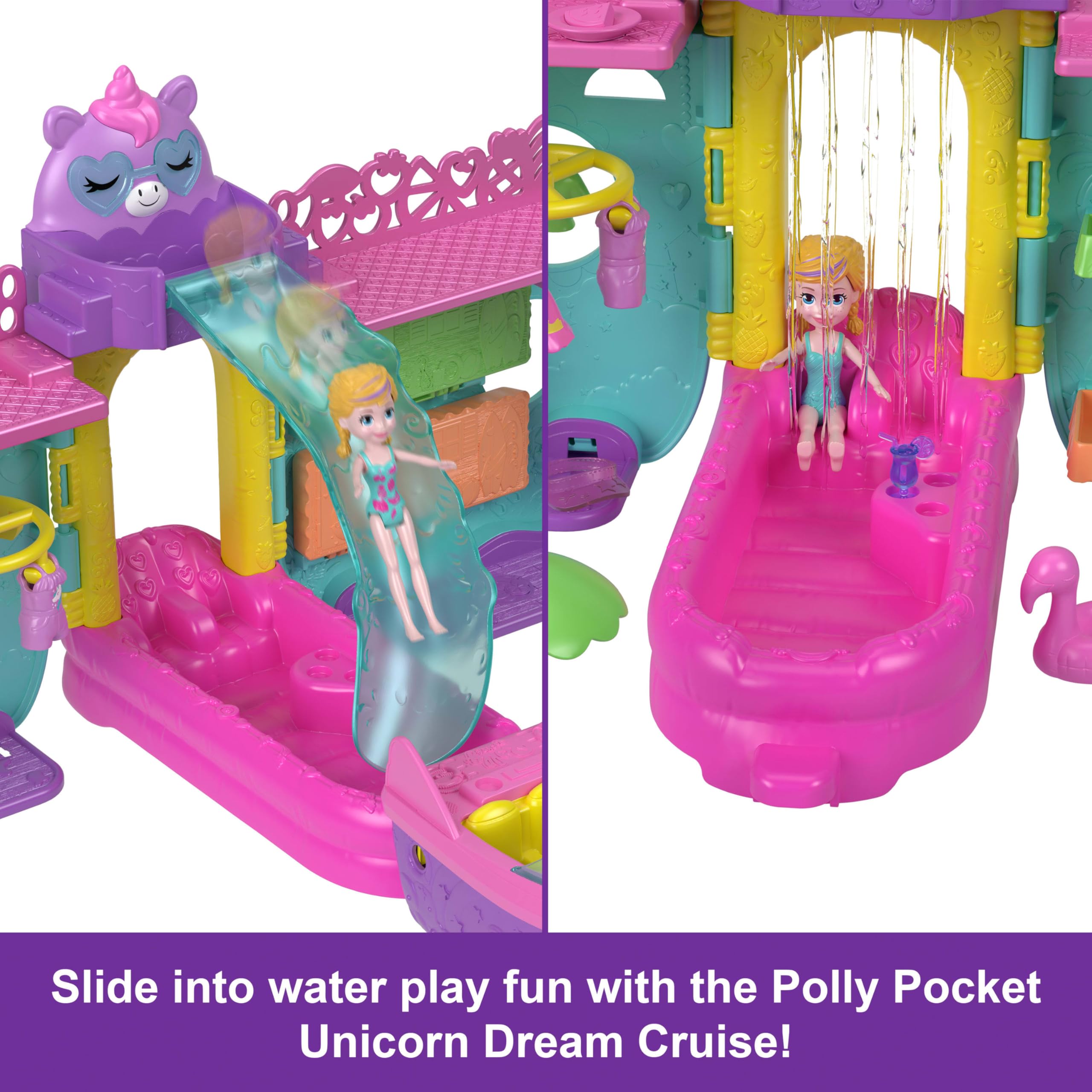Polly Pocket Portable Boat Playset with Water Play and Color Change Accessories, Unicorn Dream Cruise Includes 1 Doll and 23 Total Pieces (Amazon Exclusive) - Image 3