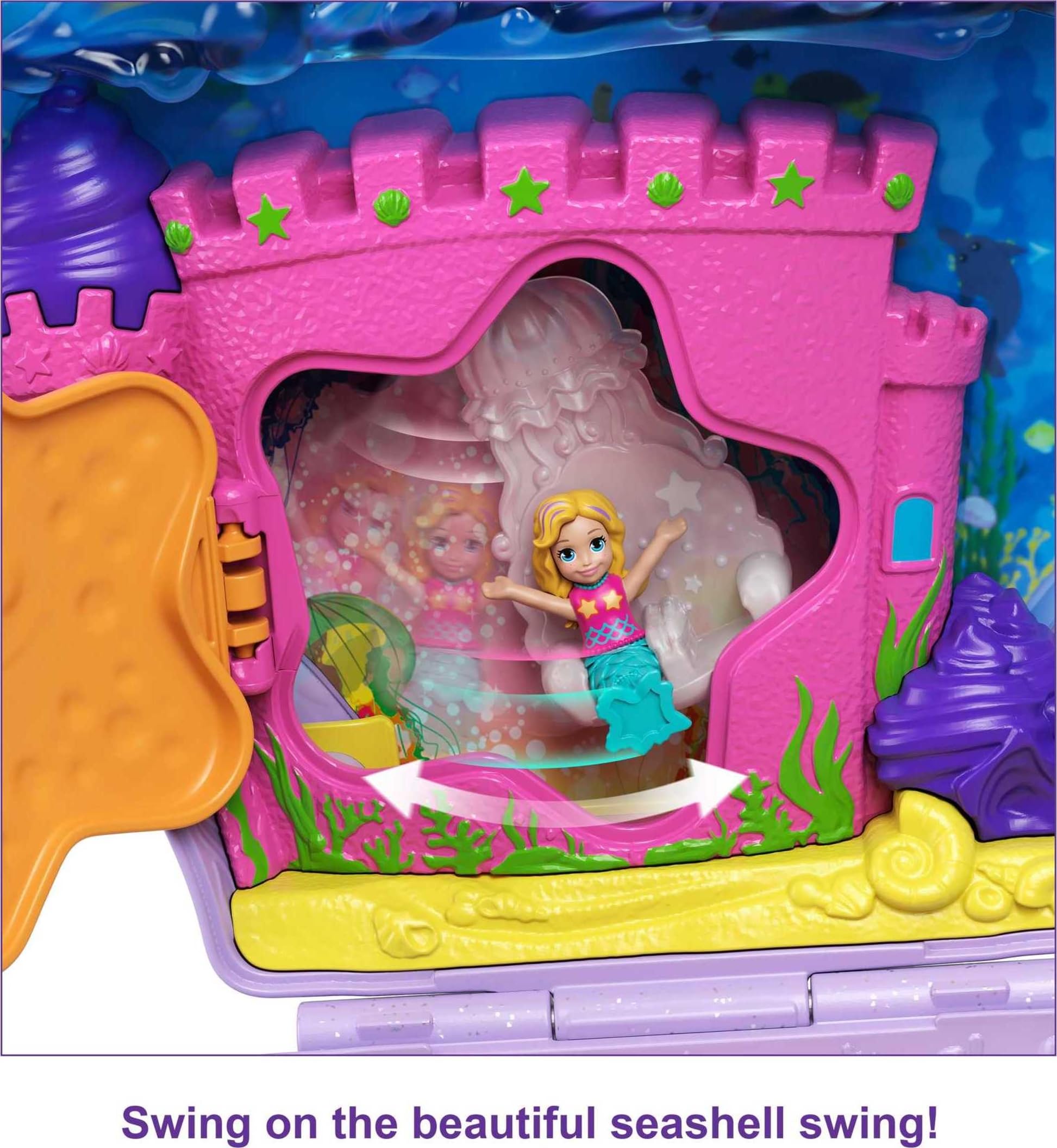 Polly Pocket Tiny Power Seashell Purse Compact with Wearable Strap, Fun Under-the-Sea Features, Micro Polly and Lila Mermaid Dolls, 2 Accessories & Sticker Sheet; 4 Years Old & Up (Amazon Exclusive) - Image 3