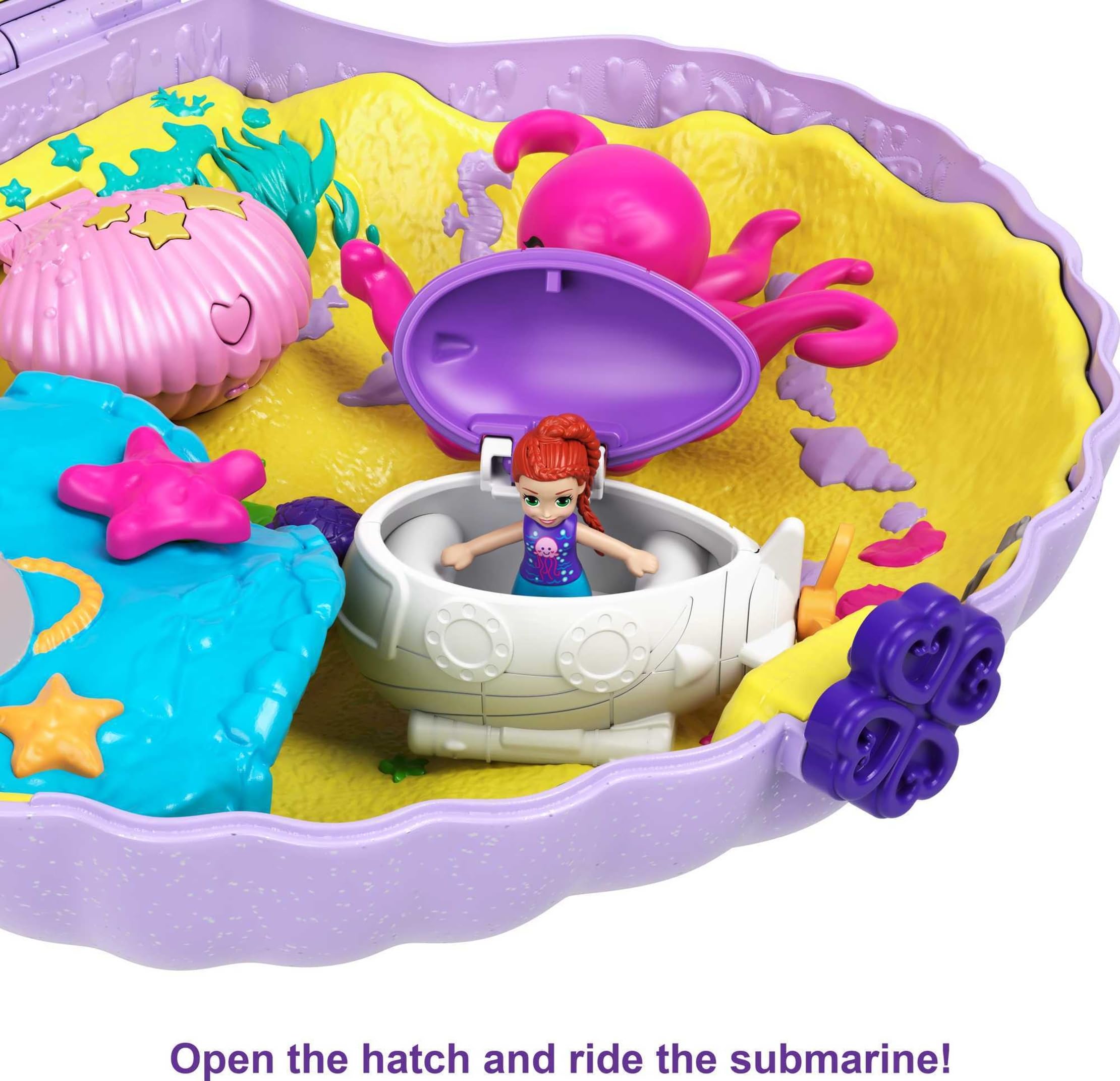 Polly Pocket Tiny Power Seashell Purse Compact with Wearable Strap, Fun Under-the-Sea Features, Micro Polly and Lila Mermaid Dolls, 2 Accessories & Sticker Sheet; 4 Years Old & Up (Amazon Exclusive) - Image 4