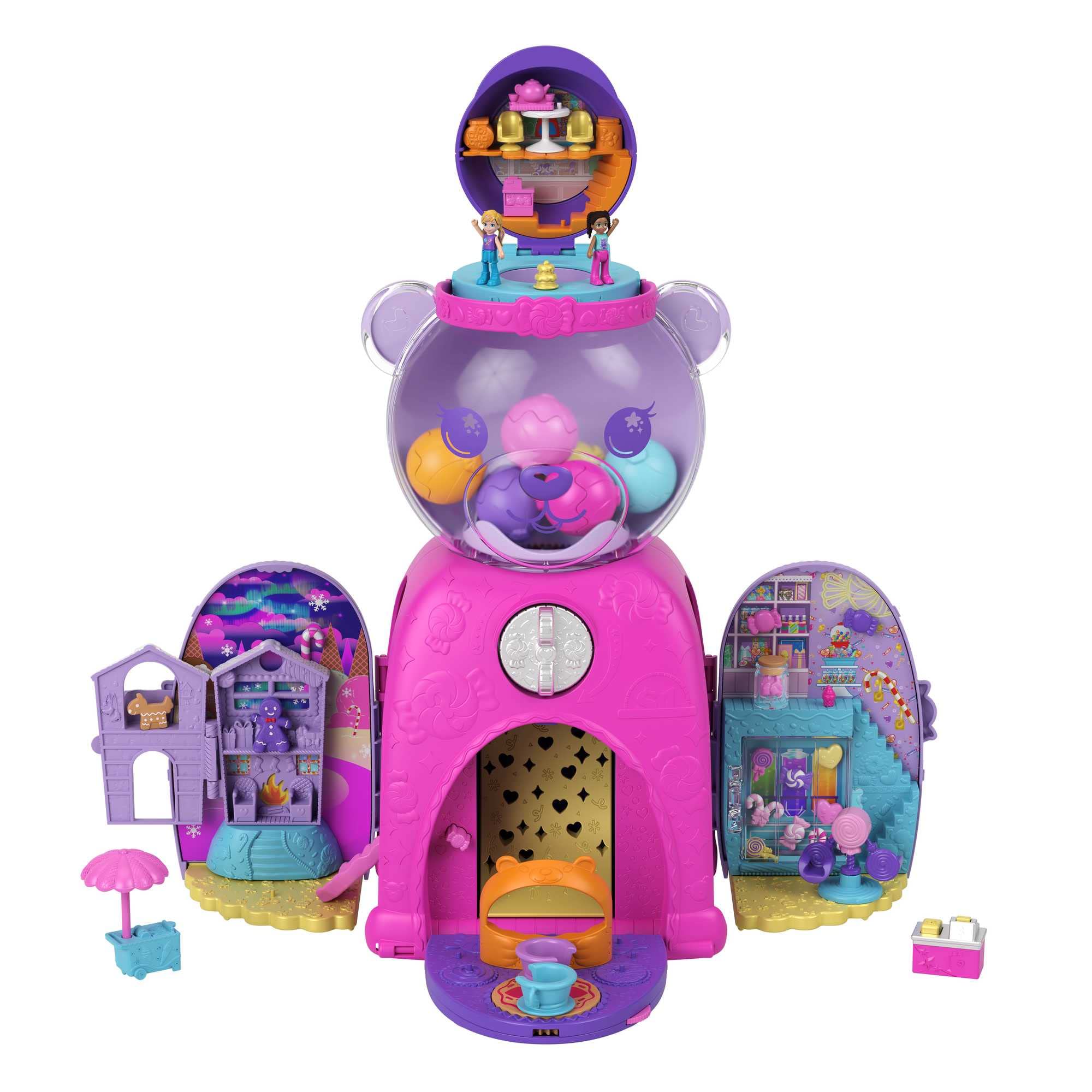 Polly Pocket Travel Toy, Gumball Bear Playset with 2 Micro Dolls & 26 Surprise Accessories, Animal Toy Compact - Image 3